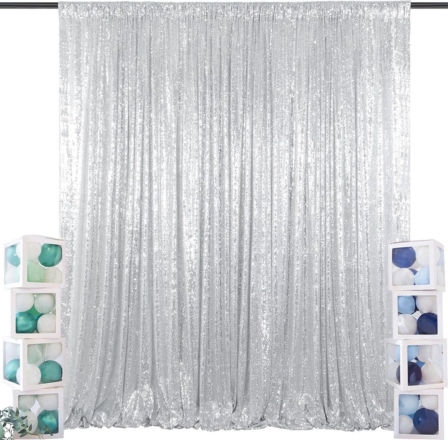 ShinyBeauty Sequin Curtain-Backdrop-5FTx10FT-Silver-Sequin Fabric Photo Booth Backdrop