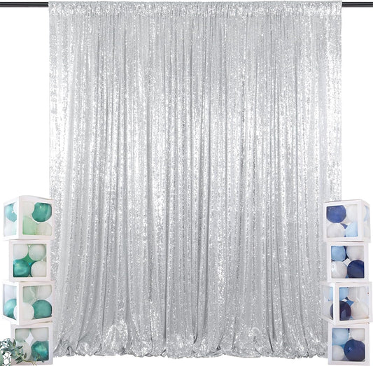 ShinyBeauty Sequin Curtain-Backdrop-5FTx10FT-Silver-Sequin Fabric Photo Booth Backdrop
