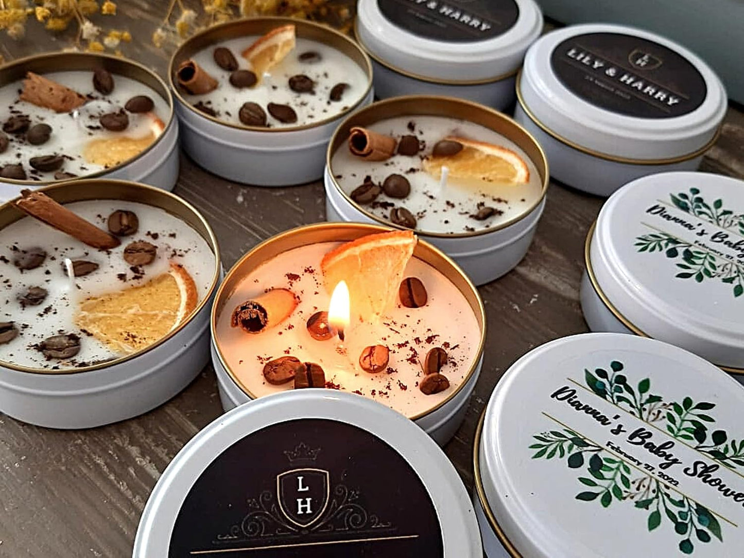 Coffee Scented Soy Wax Candle Favors with Hand-Placed Orange and Cinnamon Stick - Handmade Gift Set for Wedding Guest - Bridal Shower Baby Shower Birthday (100 Pieces)