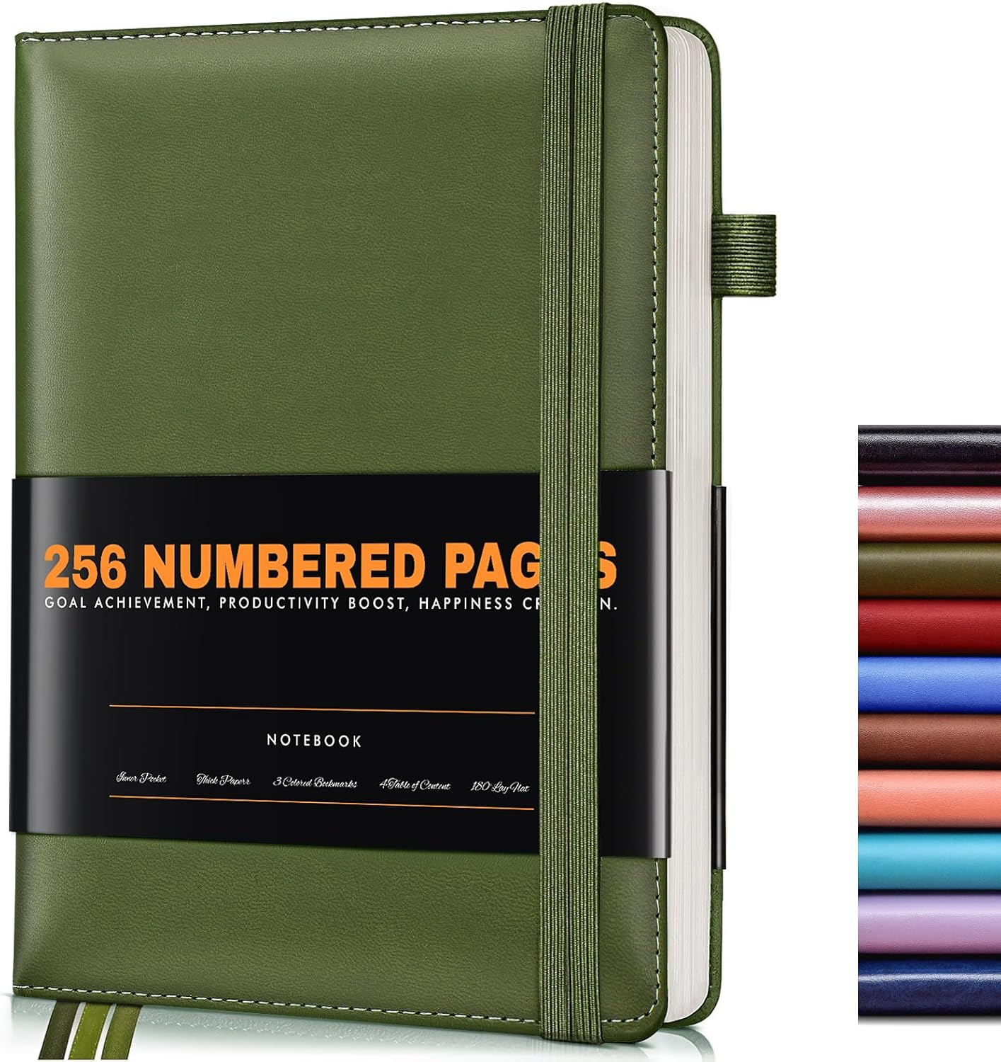 Lined Journal Notebook for Women Men, 256 Numbered Pages Hardcover Leather Journals for Writing, A5 Journaling Notebooks, College Ruled Journal for Business Work School 5.75" x 8.38" Olive Green