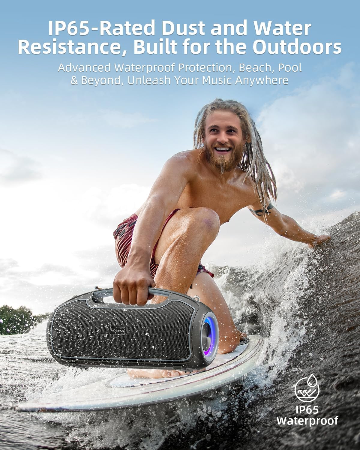 Portable Bluetooth Speakers Wireless Upgrade, 200W Peak Loud Sound/Deep Bass for Party, IP65 Waterproof Outdoor Speaker w/ 2*Subwoofer/Tweeter/DSP/Bass Boost/TWS/TF/USB/AUX, 24H Playtime