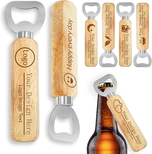 15-100 PCS Personalized Bottle Openers with Wooden Handle, Bulk Customized Text/Logo/Photo Beer Bottle Opener, Laser Engraved, Bar Party Favors, Family Reunion Wedding, Birthday