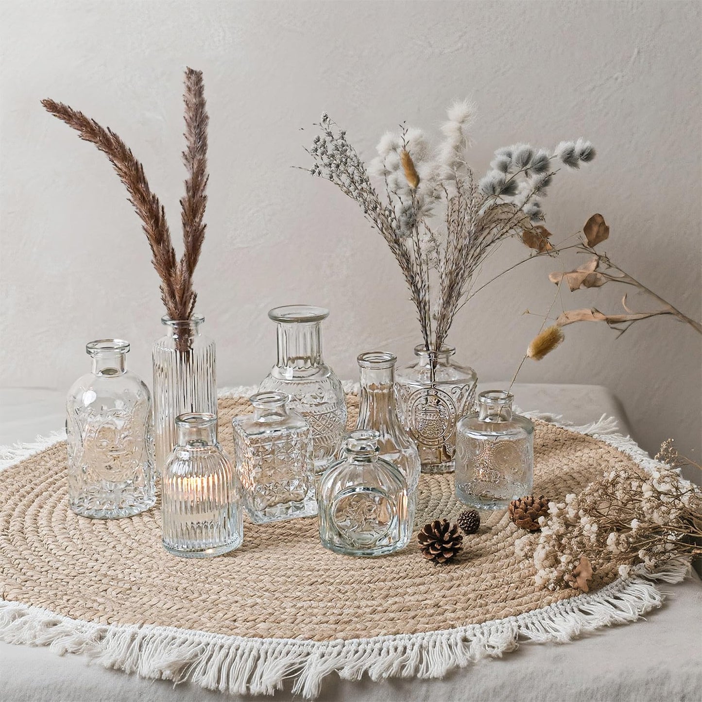 Glass Bud Vase Set of 16 Pcs Small Minimalist Vases for Flowers, Vintage Rustic Home Decor for Table Centerpiece Wedding Party, Modern Clear Aromatherapy Bottle for Living Room Bedroom