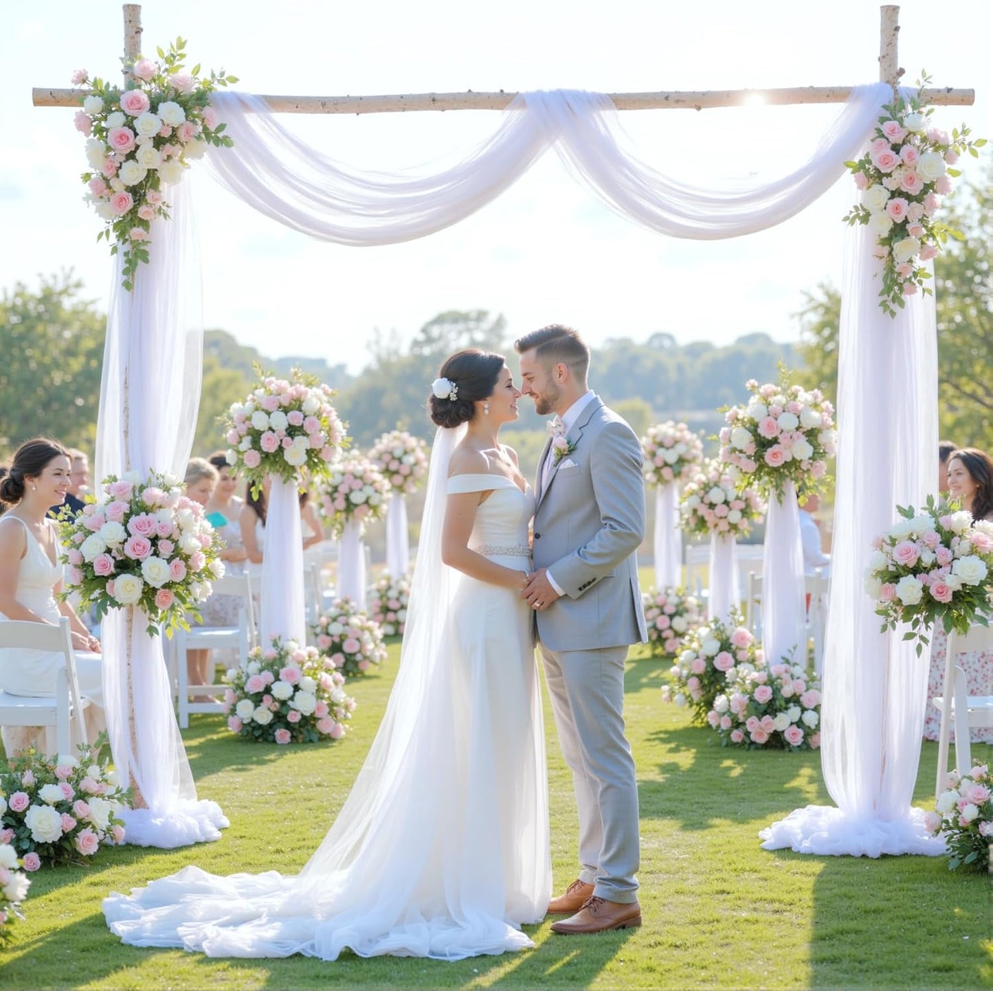 White Arch Draping Fabric for Wedding, 2 Panels 60" x 26Ft Chiffon Drapery Fabric Drapes Backdrop for Wedding Ceremony Baby Shower Bridal Shower Decoration