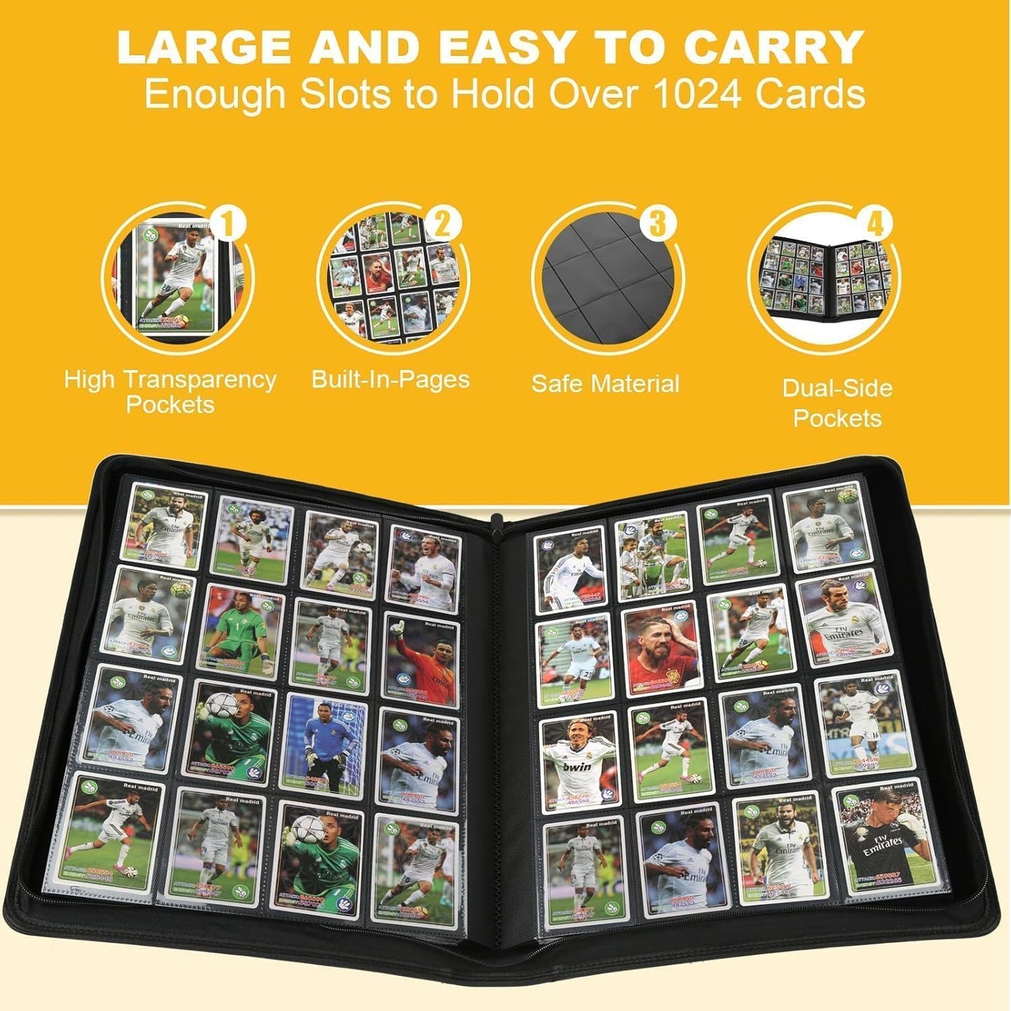 Premium Ringless Trading Card Binder - 1024 Capacity, 16 Side-Loading Pockets per Page, Archival Quality Protection & Anti-Slip Spine for TCG, MTG, Sports Cards (Ecru)