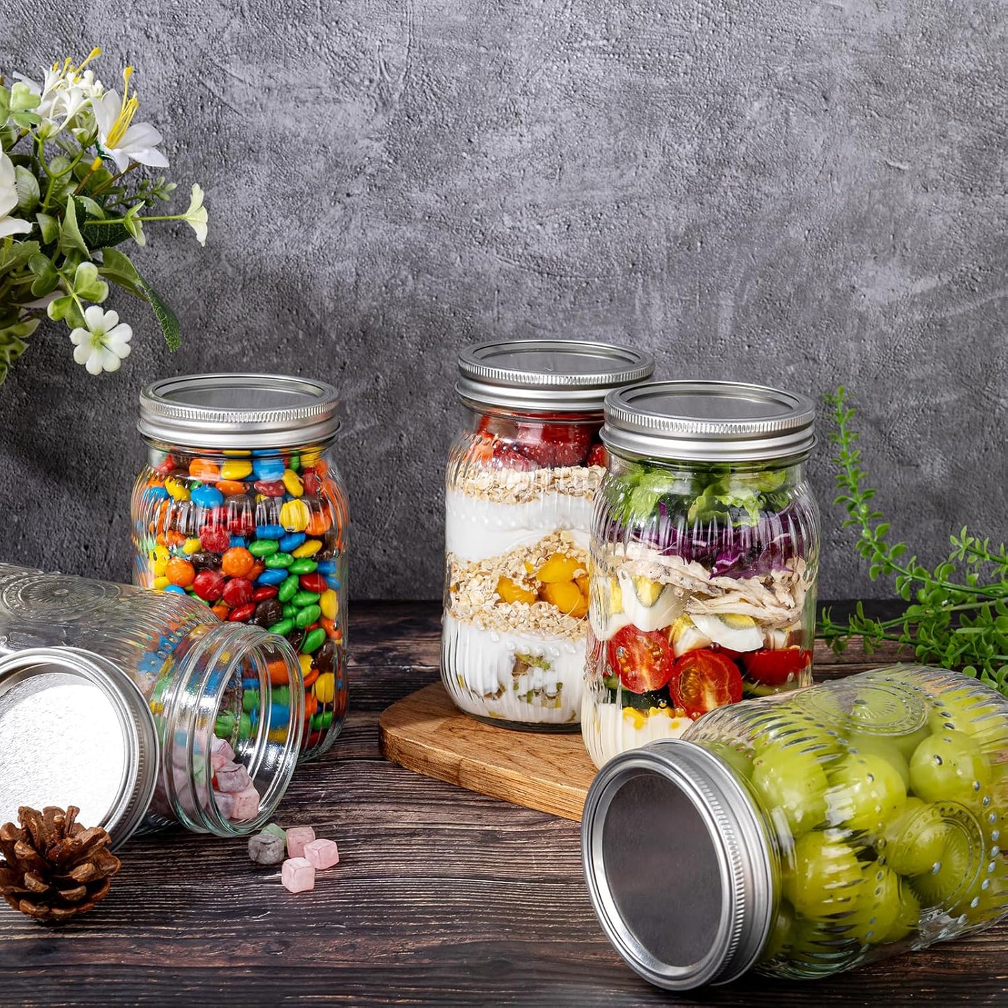 WELLIFE Wide Mouth Mason Jars, 6 Pcs Mason Jars 32 OZ for Preserving,Jam,Honey,Wedding Favors,Sauces,Meal Prep,Salad,Yogurt & Decor