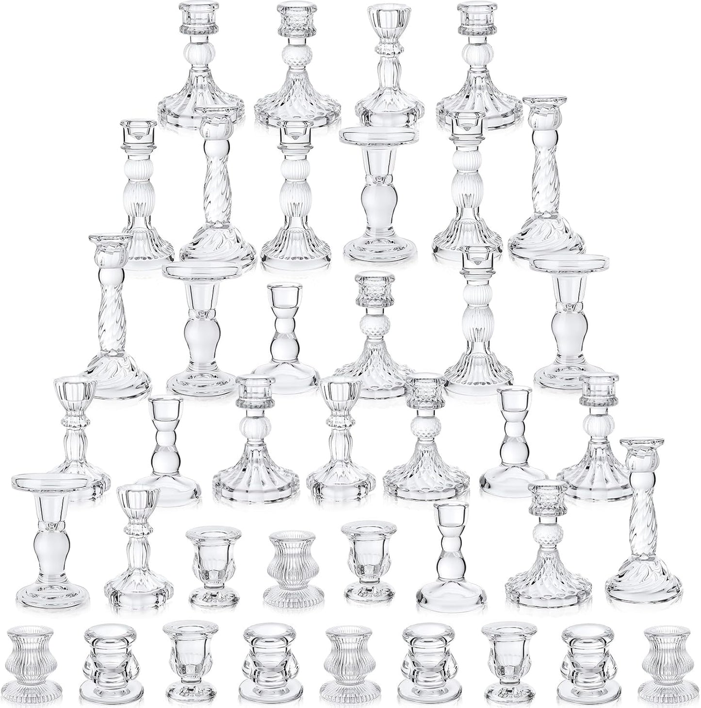 Mumufy 40 Pcs Glass Crystal Taper Candle Holders Clear Glass Candlestick Holder Fit 0.8 Inch Candles Crystal Decorative Candle Stand Centerpiece Table Wedding Dining Party (Classic,Clear)