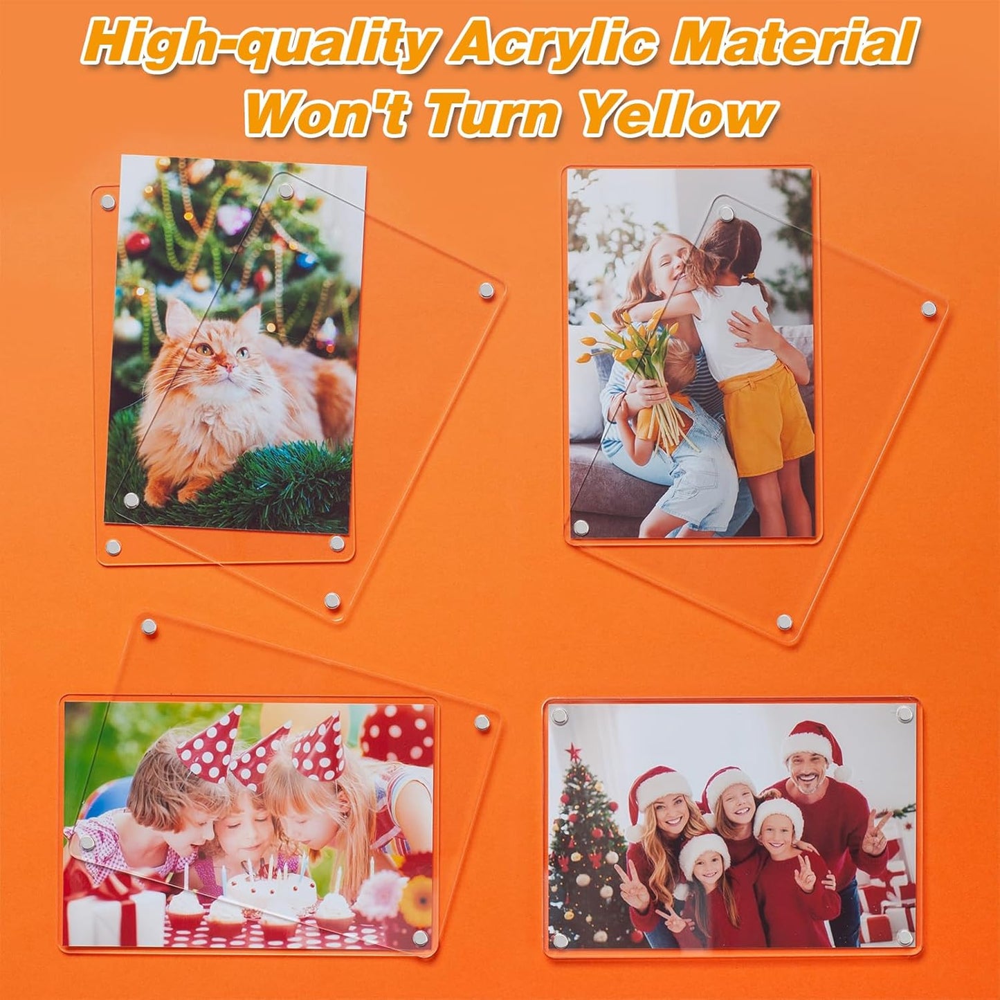 4 Pack 4×6 In Acrylic Fridge Magnetic Frame, Photo Picture Frames, Double Sided Photo Refrigerator Magnet Picture Frame, Clear Picture Display Frame