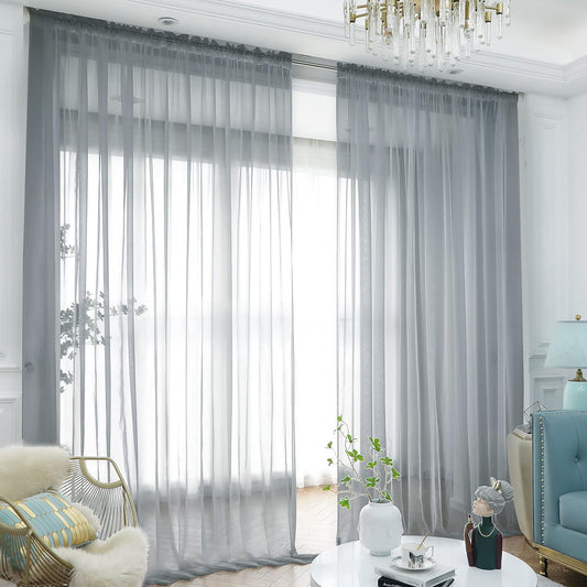 Window Light Gray Sheer Curtains 95 Inches Long 2 Panels Sheer Curtain Basic Rod Pocket Panel for Bedroom Children Living Room Yard Kitchen (Light Gray, 52" W x 95" L | 2 pcs)