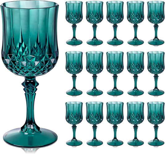 Ciaell 24PCS Green Plastic Wine Glasses - 7 Oz Plastic Goblets for Party - Green Vintage Drinking Glasses - Disposable Water Goblets Set for Wedding, Bar, Wine, Beer, Juice, Cocktail, Christmas