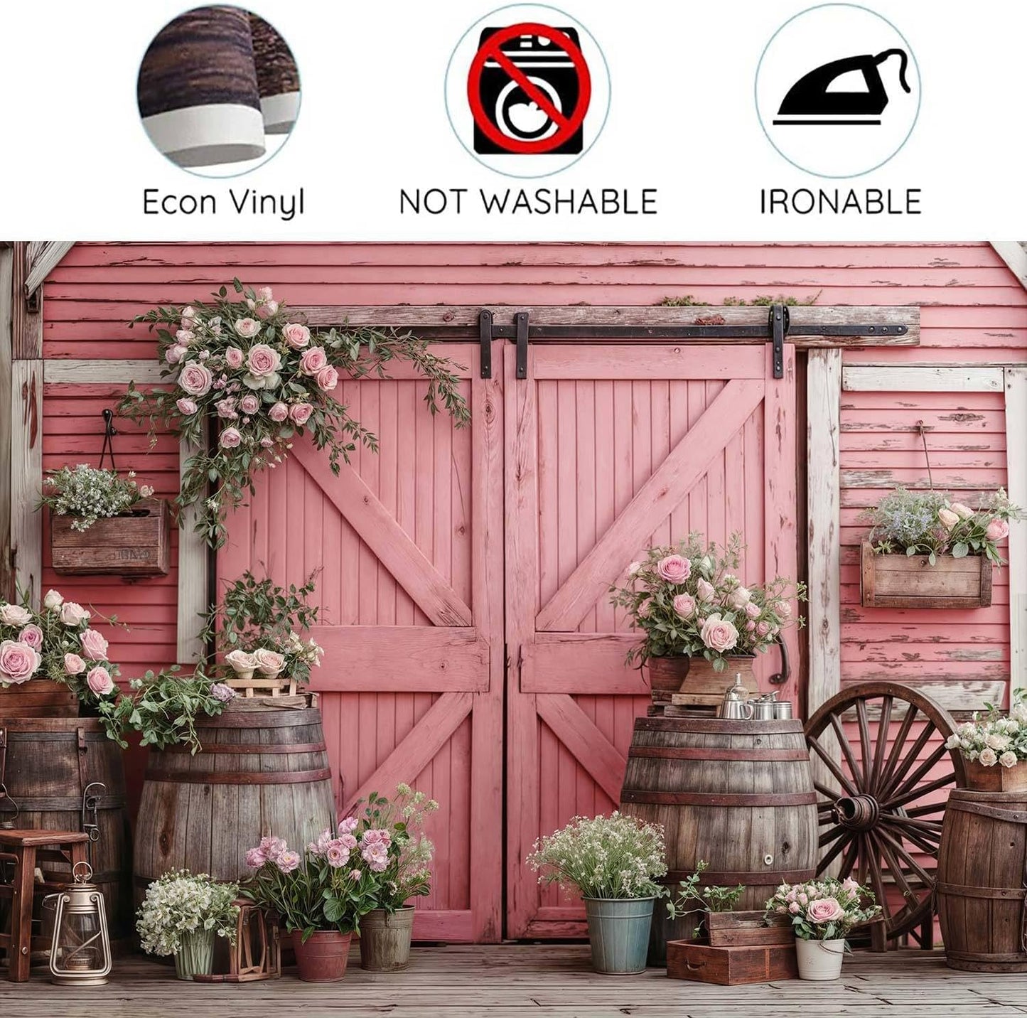 10x8ft Country Wedding Pink Photography Backdrop Rustic Wooden Door Photography Backdrop Farmhouse Flower Western Girl Birthday Baby Shower Wedding Bridal Party Banner Photo Booth Props Background