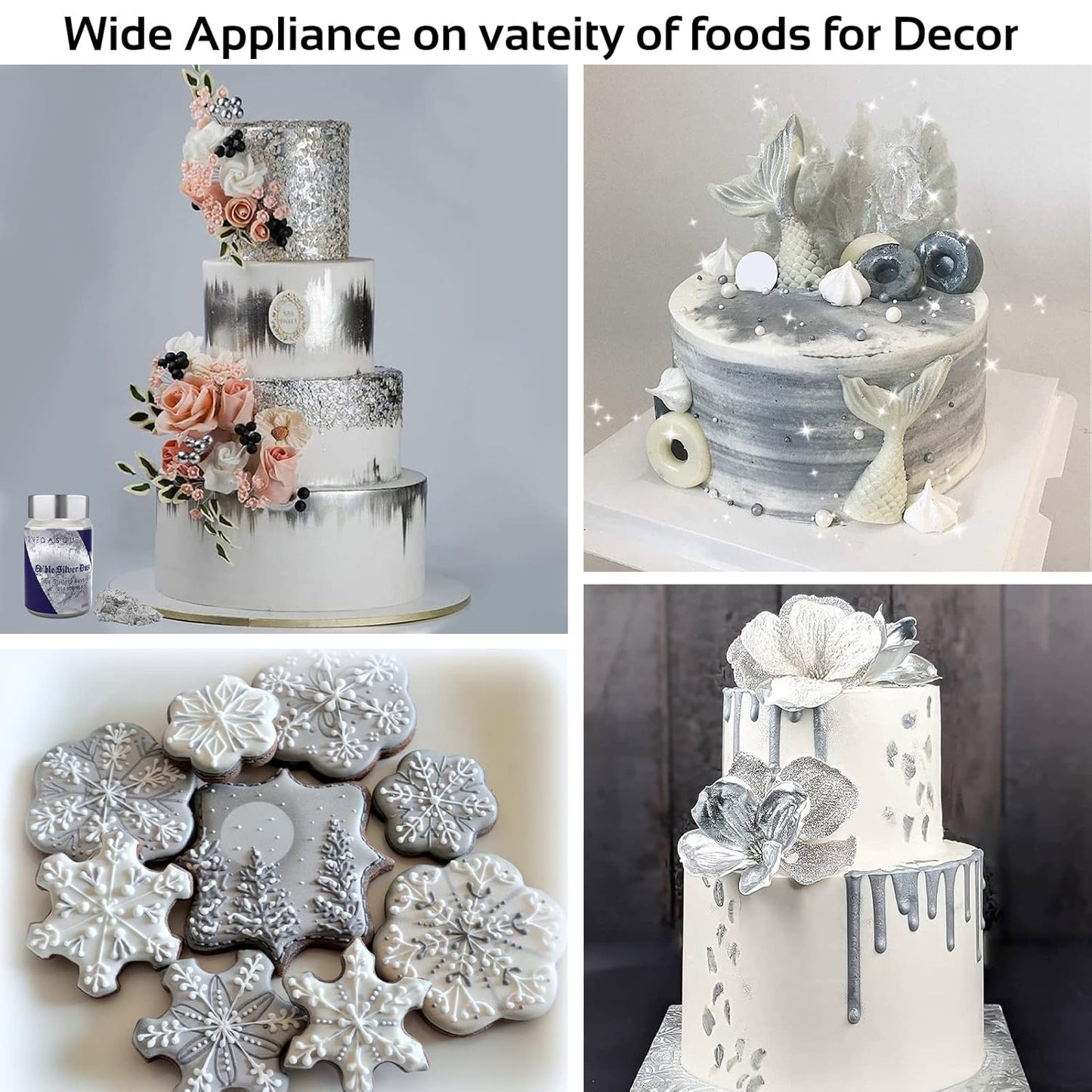 Jelife Silver Edible Luster Dust - 5 Grams Food Grade Cake Dust Shimmer Powdered, Edible Metallic Powder Food Coloring for Cake Decorating, Chocolates, Fondant, Drinks, Painting & More, Vegan