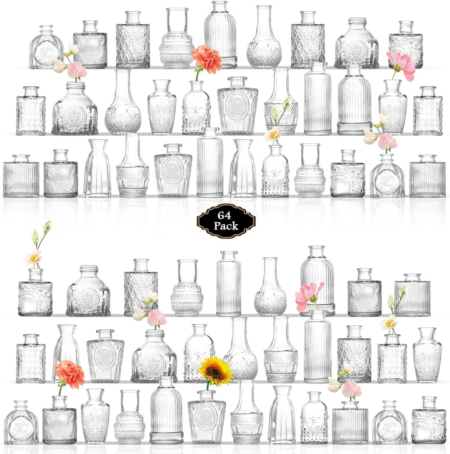 Bud Vases in Bulk 64, Glass Vases for Centerpieces, Small Vases for Flowers, Small Flower Vase for Centerpieces, Mini Vintage Vase, Clear Bud Vases for Wedding Table Decor