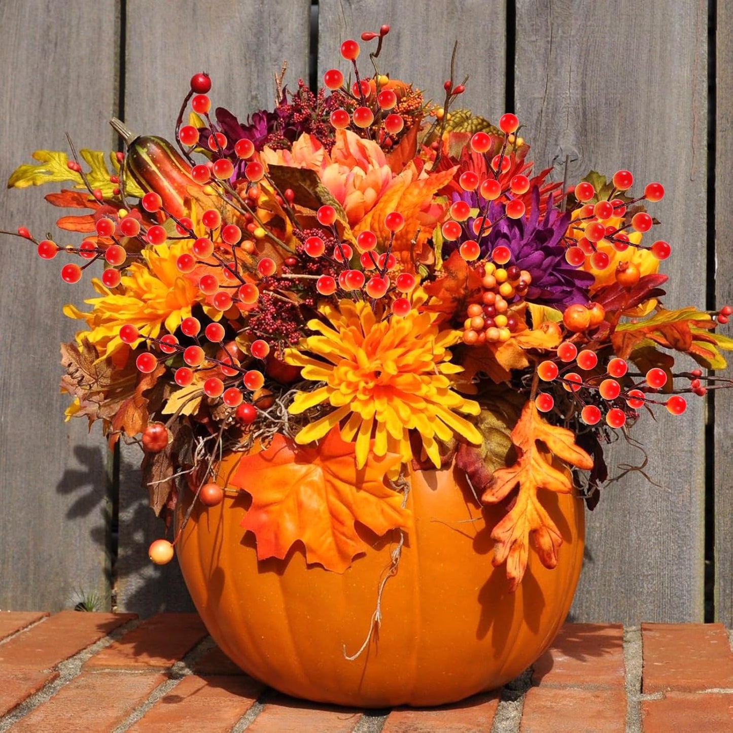 40 Pcs Artificial Berry Stems Branches, Fall Halloween Faux Holly Berries Picks and Sprays Ornaments for Thanksgiving Wreath DIY Craft Decorations Holiday Home Decor (40, Orange)