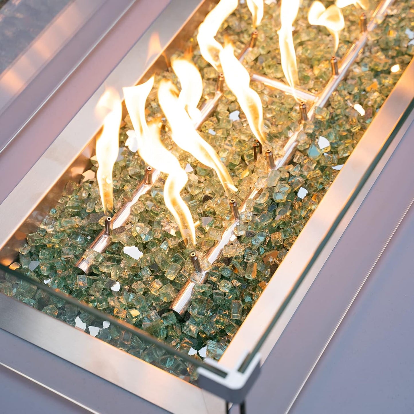 Stanbroil 10-Pound Fire Glass - 1/4 inch Reflective Tempered Fire Glass for Fireplace Fire Pit, Light Green Reflective