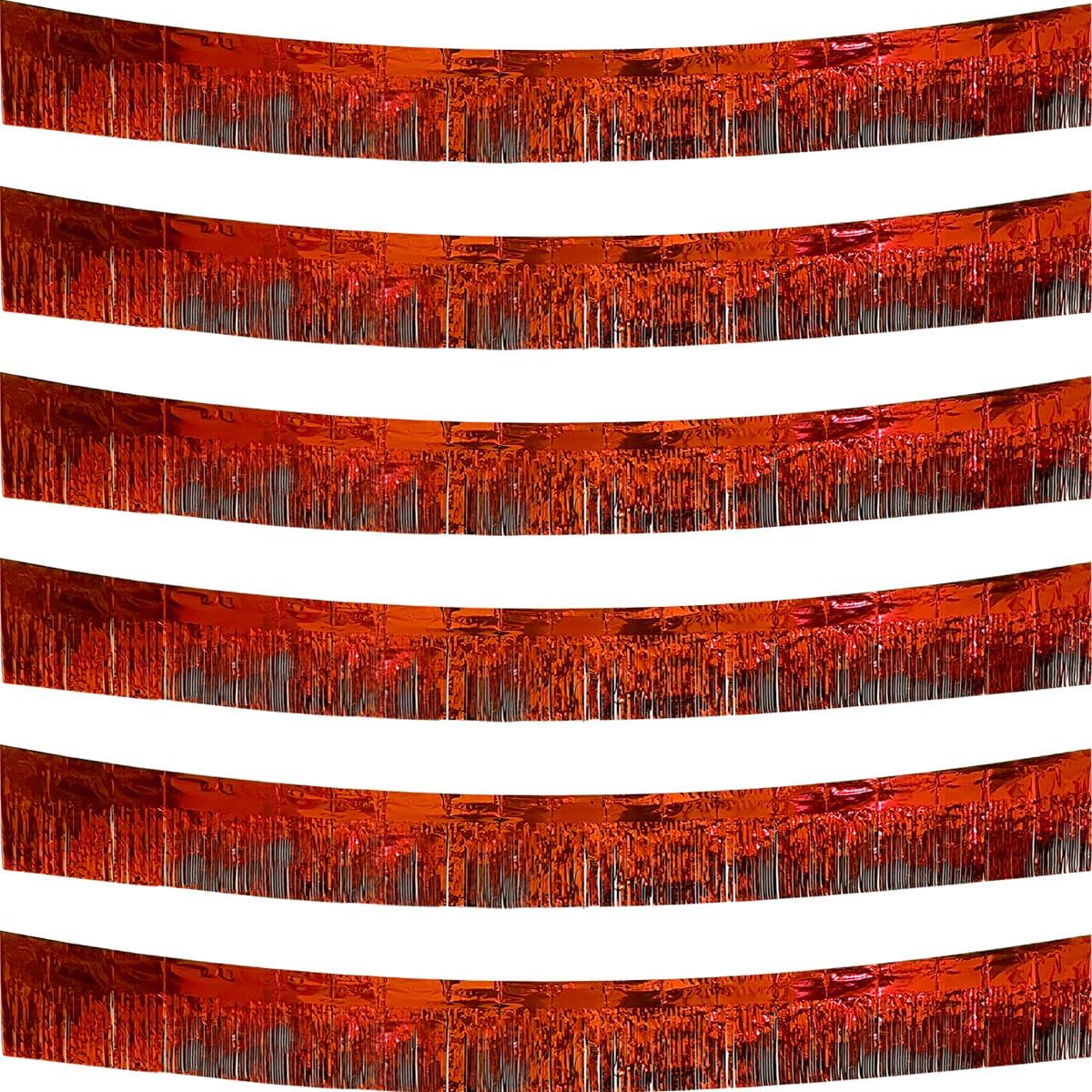 6 Pack Red Total 60 Feet Foil Fringe Garland Metallic Tinsel Banner Wall Hanging Drapes Parade Float Skirting Decorations for Trailer Mardi Gras Party Birthday Wedding (Red)