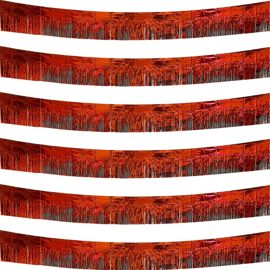 6 Pack Red Total 60 Feet Foil Fringe Garland Metallic Tinsel Banner Wall Hanging Drapes Parade Float Skirting Decorations for Trailer Mardi Gras Party Birthday Wedding (Red)