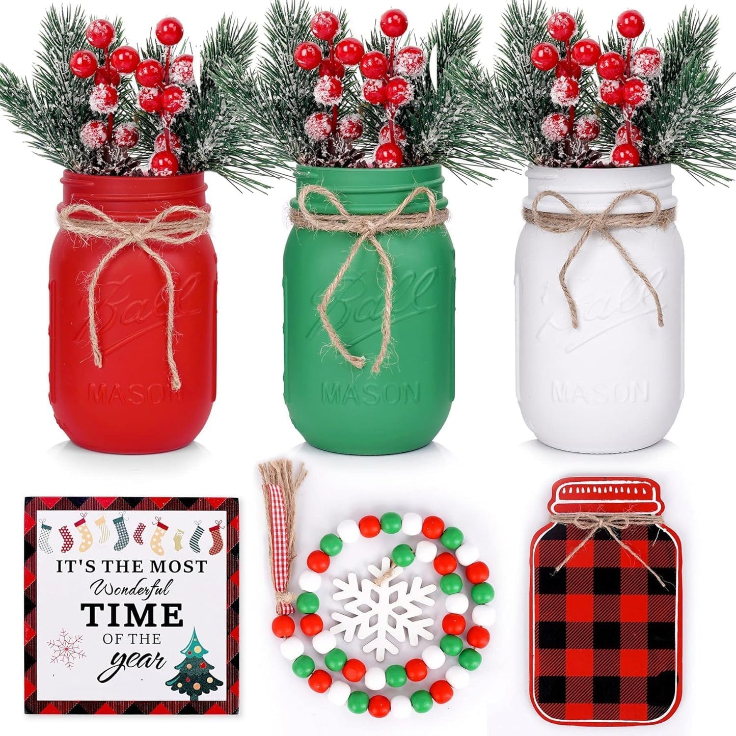 Christmas Centerpiece, Christmas Decor Mason Jars, Centerpiece Table Decorations, Christmas Tree Decor, Home Mantle Decor, Christmas Coffee Table Decor, Holiday Table Centerpieces Bulk – 6PC