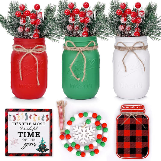 Christmas Centerpiece, Christmas Decor Mason Jars, Centerpiece Table Decorations, Christmas Tree Decor, Home Mantle Decor, Christmas Coffee Table Decor, Holiday Table Centerpieces Bulk – 6PC