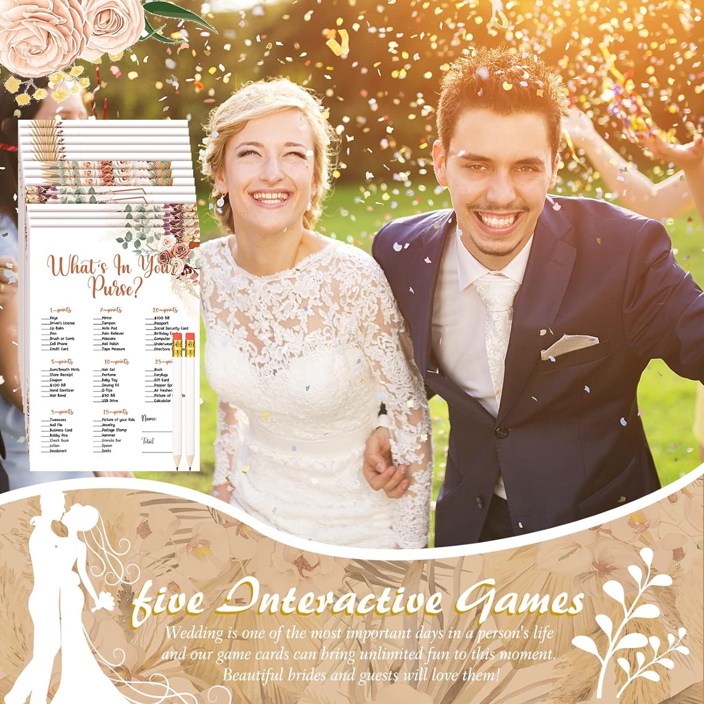 Teling 145 Pieces Bridal Shower Game Bridal Shower Favors Set Wedding Games Cards and Pencils for Bride Groom Bachelorette Party Wedding Party Favor(Boho Style)