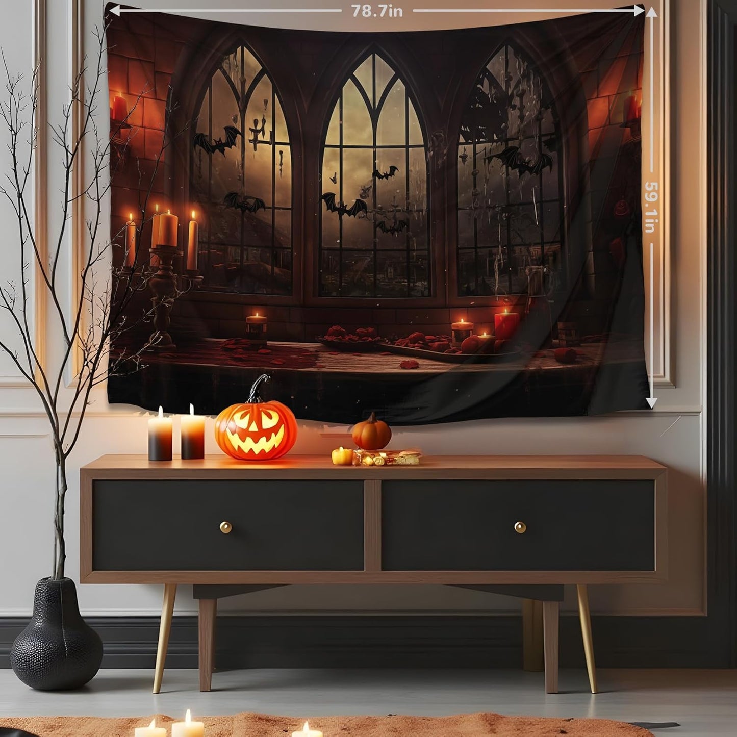 QGHOT Halloween Tapestry Wall Hanging Horror Castle Window Tapestry Gothic Spooky Backdrop Vampire Medieval Tapestries for Bedroom Living Room Dorm Wall Art Decor (78.7"x59.1")