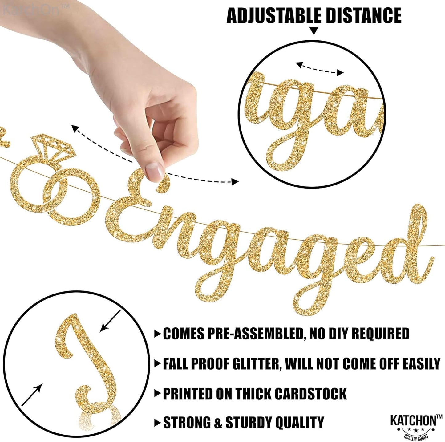 KatchOn, Glitter Gold Just Engaged Banner - 10 Feet, No DIY | Engagement Banner for Just Engaged Decorations | Engagement Party Decorations | Party Decorations