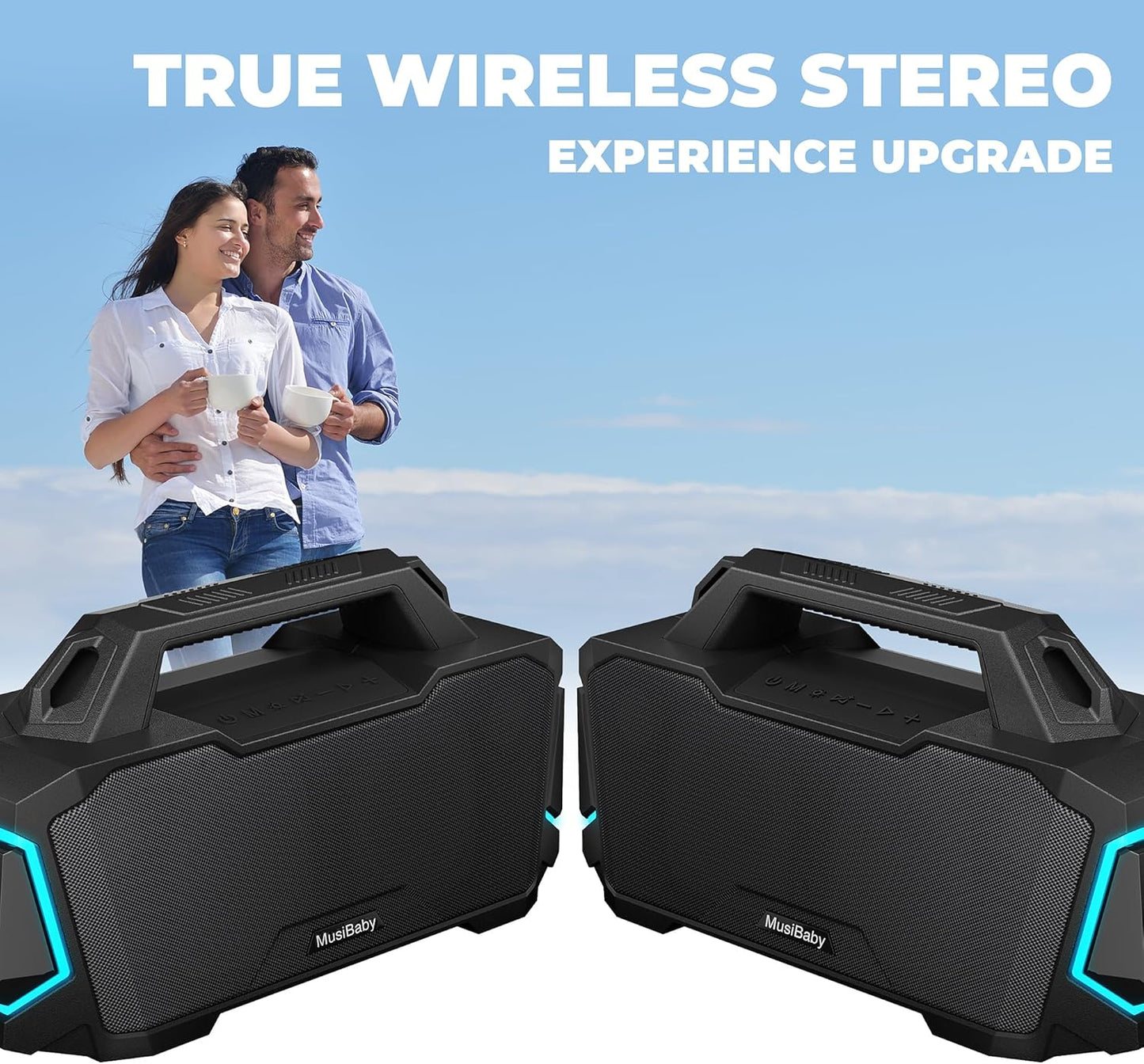 Bluetooth Speaker,Musibaby M1 Portable Bluetooth Speakers:Loud Stereo Sound with Subwoofer,Deep Bass,IPX6 Waterproof,Wireless Speaker with BT5.3,Dual Pairing,24H+ Playtime for Outdoor,Beach(Blk)