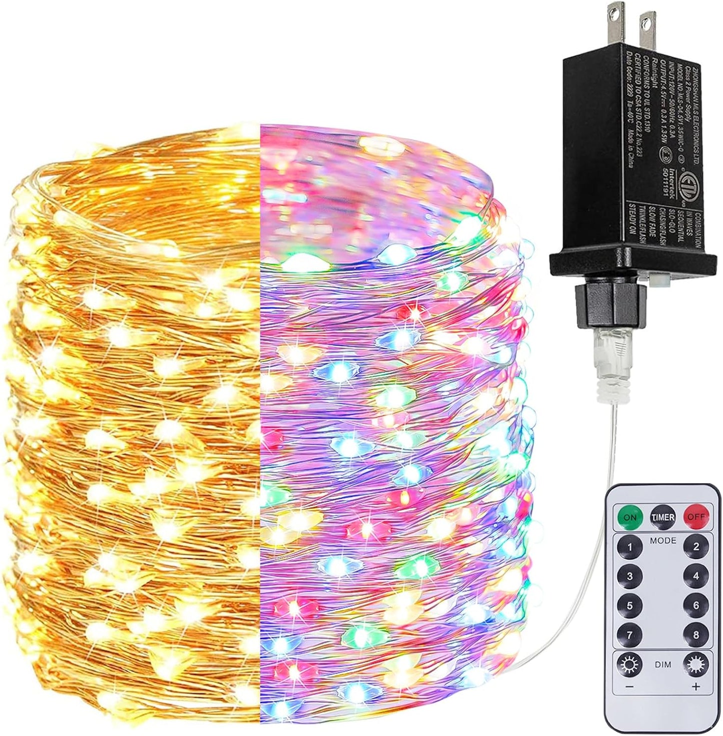 Warm White ⇋ Multicolor 66Ft 200LED Fairy Lights Plug in with Remote, Waterproof String Lights Outdoor 8 Modes Bedroom Decor, Twinkle Light for Girl's Room Garden Christmas Decorations