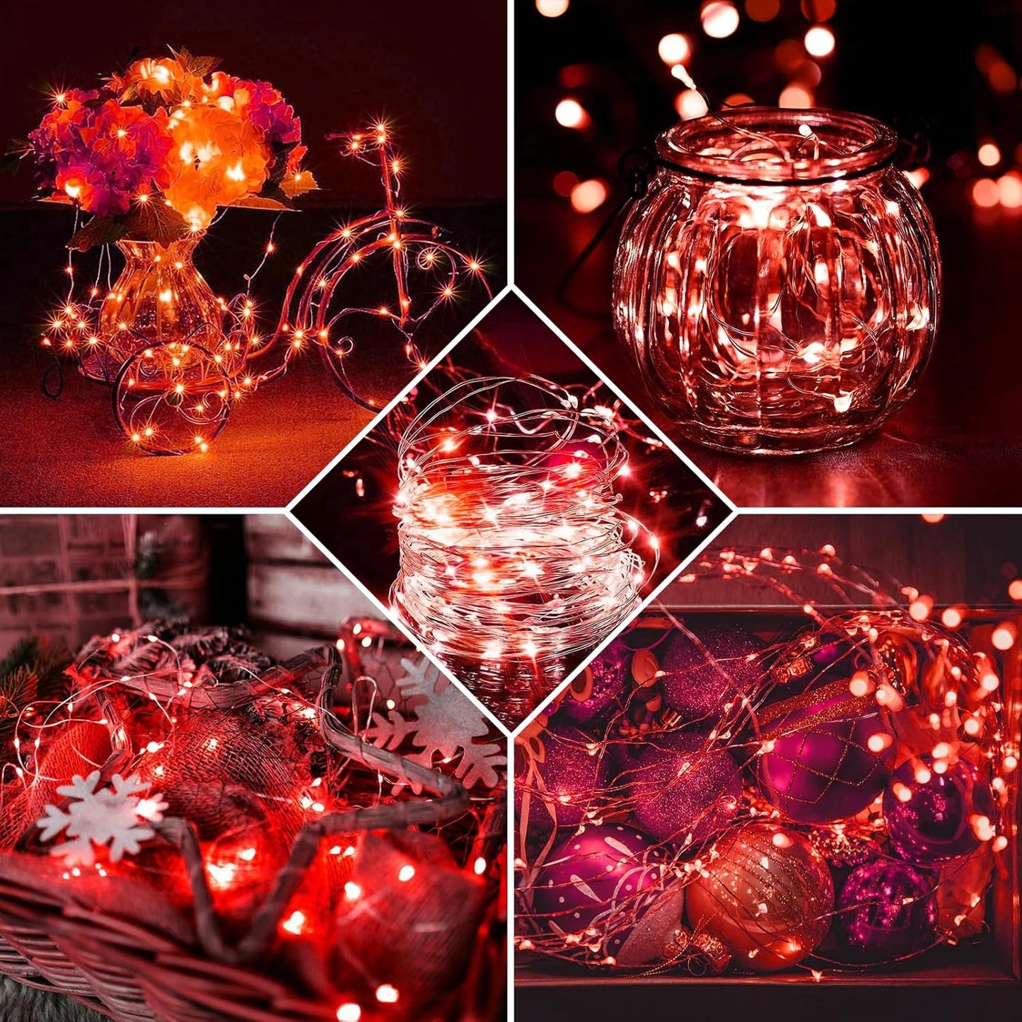 8 Pack Red Fairy Lights 7Ft 20 LED Twinkle String Lights 3 Modes Battery Operated Waterproof Firefly Starry for Mason Jar Party Wedding Christmas Valentines Day Table Centerpieces