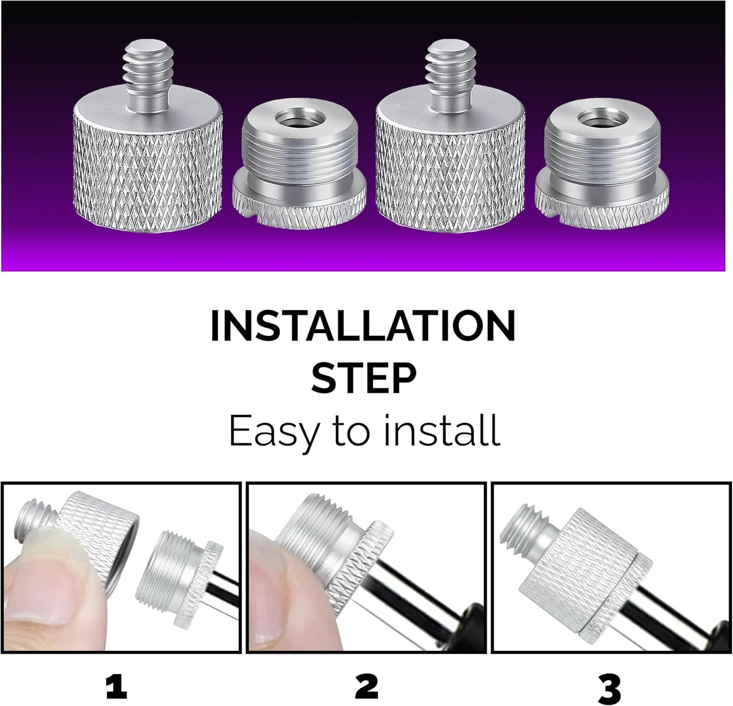 IXTECH Mic Stand Adapter Set 8 pieces Metal Microphone Stand Screw Thread Adapter 5/8 Female to 3/8 Male 3/8 Female to 5/8 Male 5/8 Female to 1/4 Male 1/4 Female to 5/8 Male Tripod Adapter ADP03 Slvr