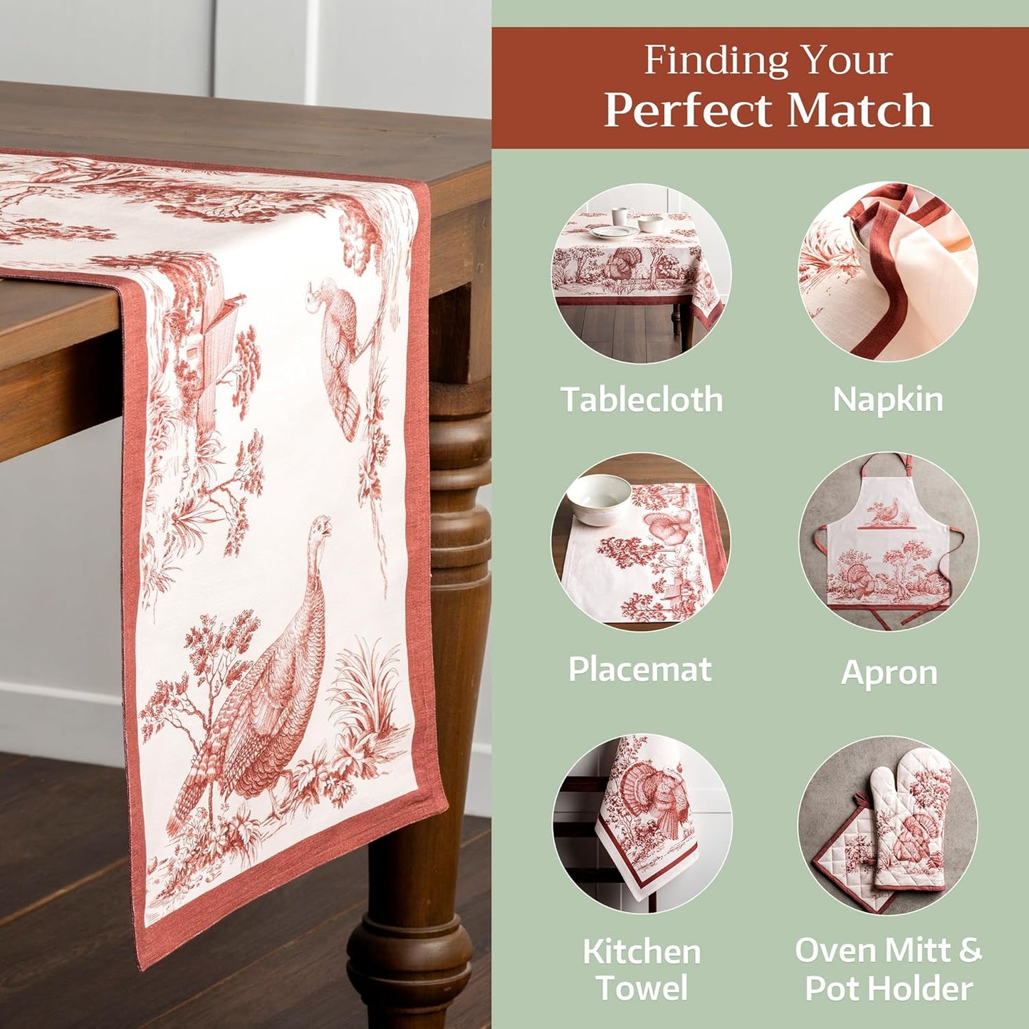 Maison d' Hermine Table Runner 100% Cotton Double Layer Table Runners 108 inches Long for Thanksgiving Christmas Decorations Home Kitchen Dining Party Wedding (Holy Jouy - Brown, 14.5" x 108")