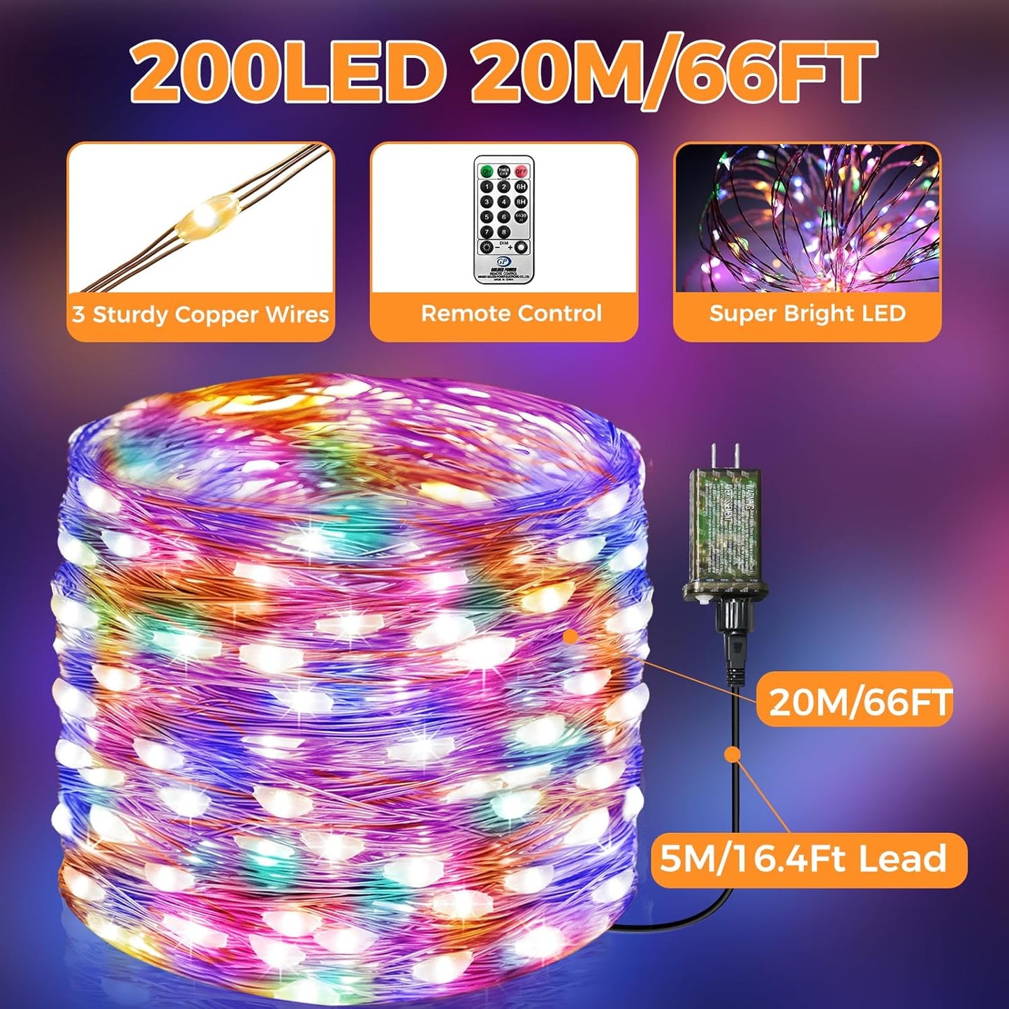 btfarm Fairy Lights Plug in with Remote, 66FT 200 LED Outdoor Twinkle Lights Waterproof with Timer, 8 Modes Indoor String Lights for Bedroom Patio Garden Wedding Christmas Decoration, Multicolor