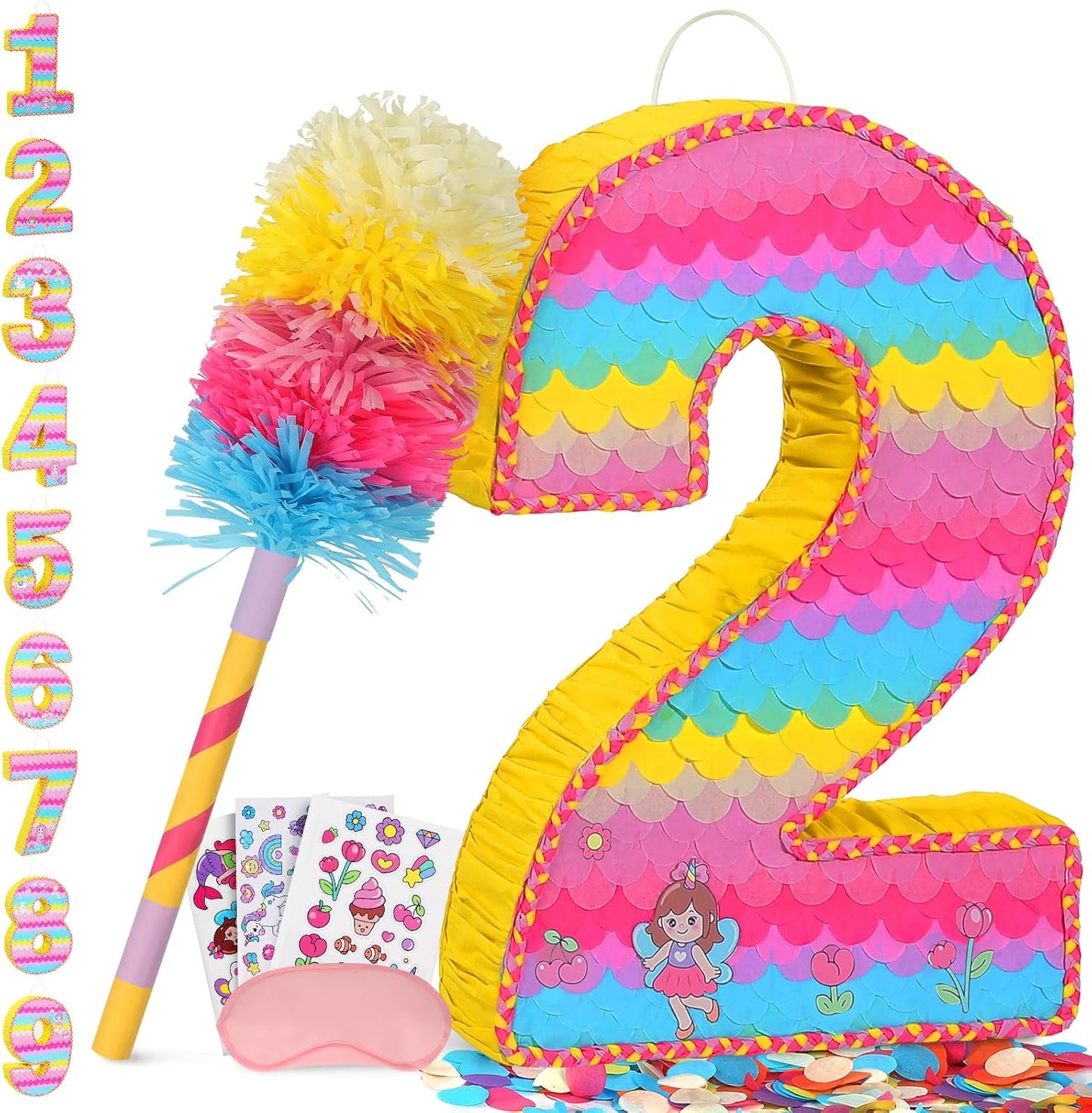 Number 2 Pinata for Birthday Party Decorations, Unicorn Mermaid Theme Pink Piñata Games Toy (2th)