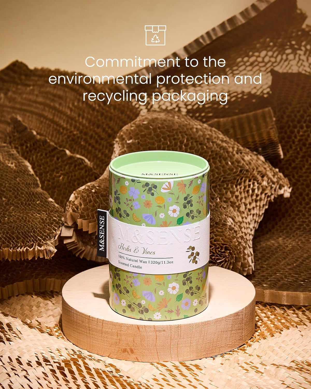 M&SENSE Herbs Vines Scented Candle, Medium Jar Candle 11.3oz Natural Soy Wax for Home Scented, Floral Candles Gift for Spring Holiday, Up to 70 Hours Burning Long-Lasting Fragrance