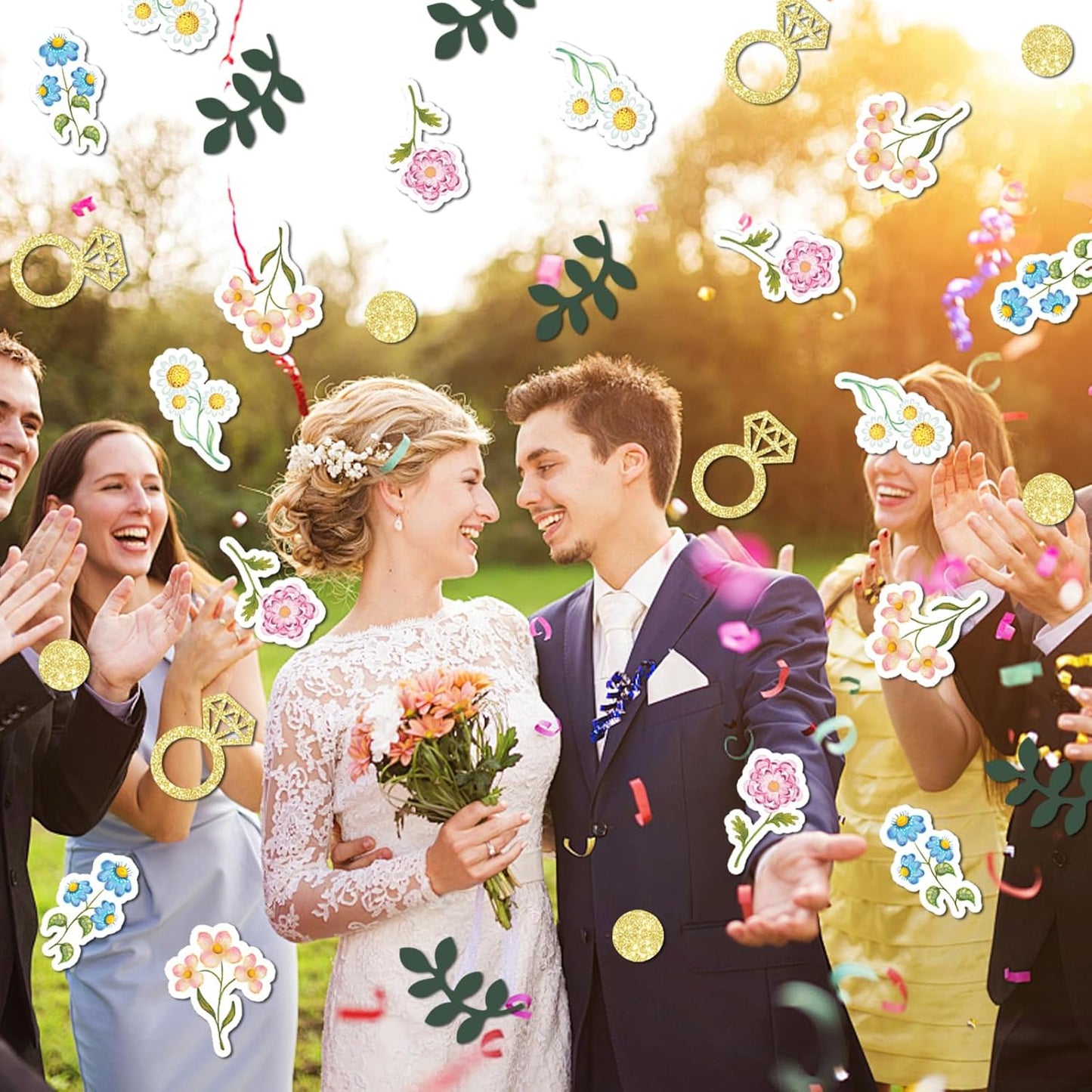 200 pcs Flower and Greenery Wedding Confetti for Tables, Off The Market Bridal Shower Decor, Sage Green Bachelorette Confetti for Engagement Wedding Shower Decorations.