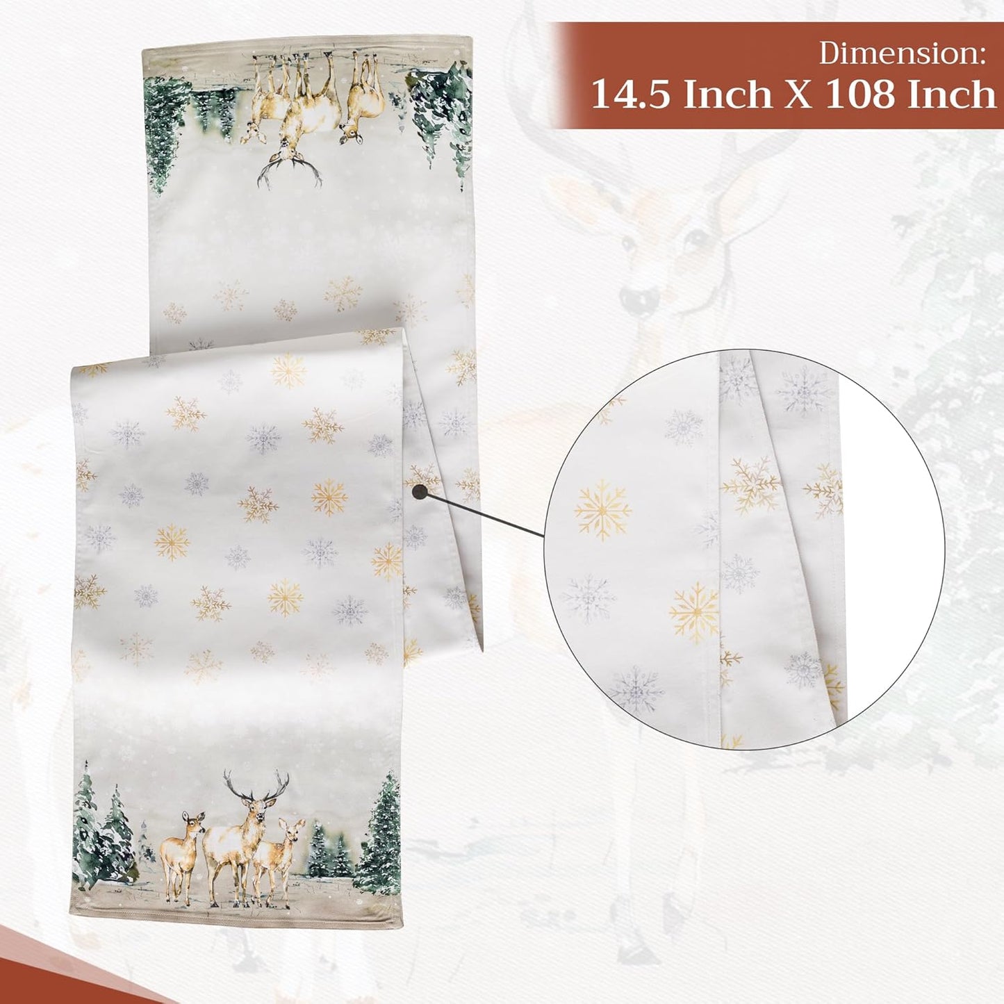 Maison d' Hermine Table Runner 100% Cotton Double Layer Table Runners 108 inches Long for Thanksgiving Christmas Decorations Home Kitchen Dining Party Wedding (Deer in The Woods, 14.5" x 108")
