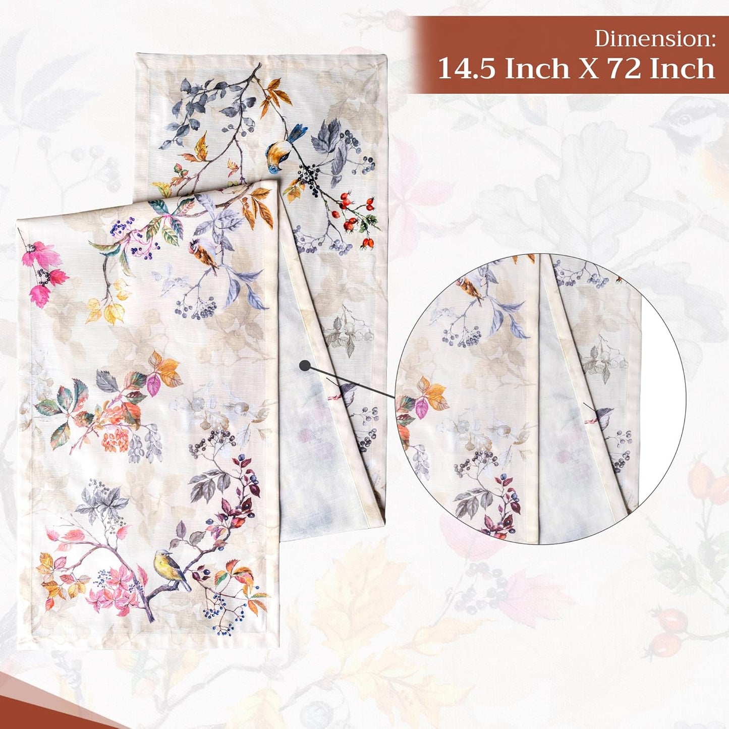 Maison d' Hermine Table Runner 100% Cotton Single Layer Table Runners 72 inches Long for Thanksgiving Christmas Decorations Home Kitchen Dining Party Wedding (Equinoxe - Beige, 14.5" x 72")