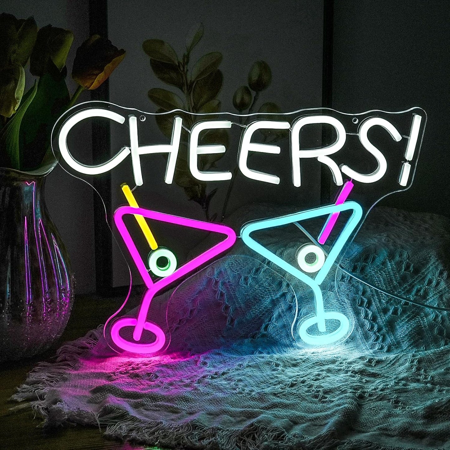 Cheers Neon Sign,Bar Cocktail Neon Sign for Wall Decor,USB Powered,Living Room,Game Room Decor,for Adult Boys Girls Bedroom Restaurant Hotel Party Birthday(16.5x11.5in)