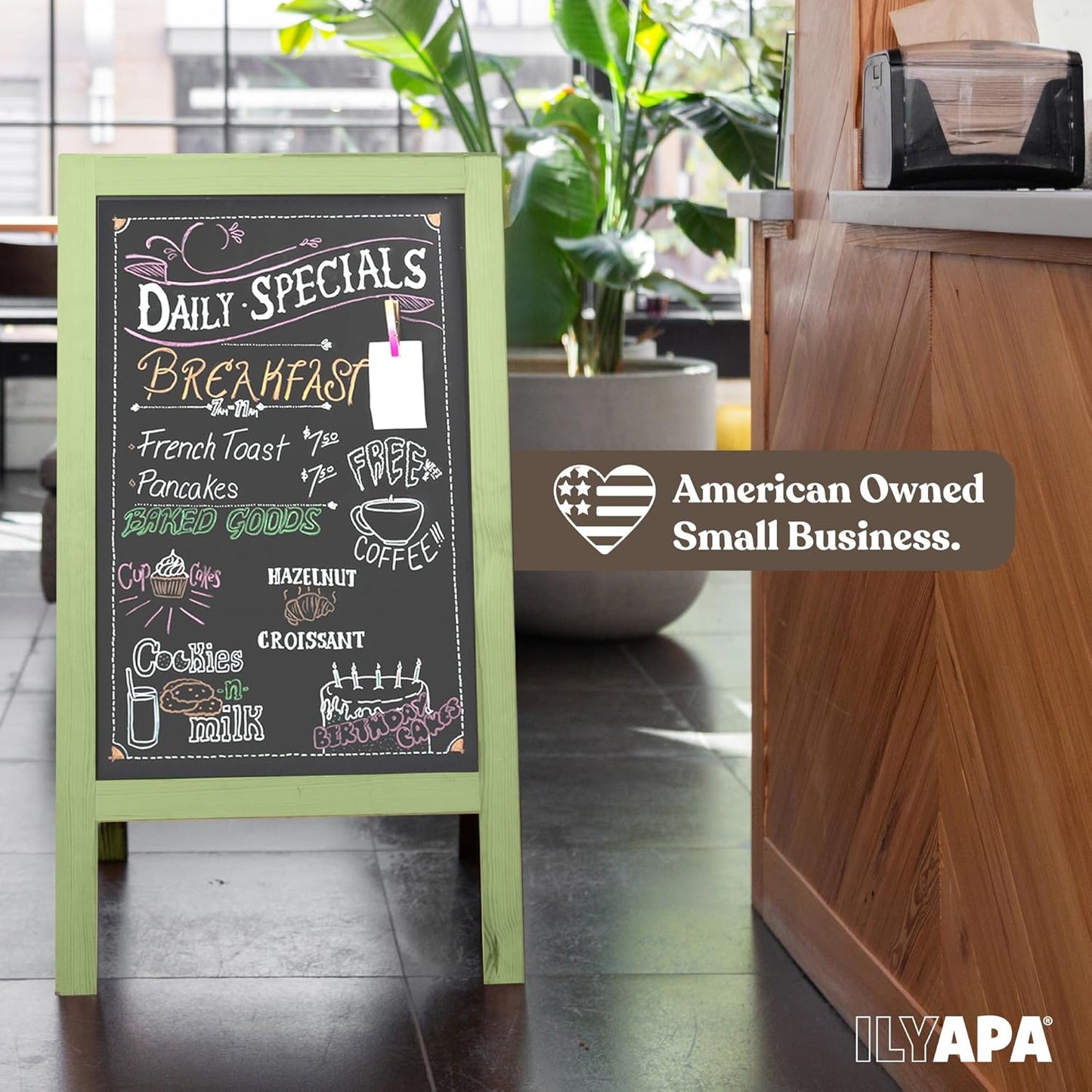 Ilyapa Wooden A-Frame Sign with Eraser & Chalk - 40 x 20 Inches Magnetic Sidewalk Chalkboard – Menu Display for Restaurant, Business or Wedding