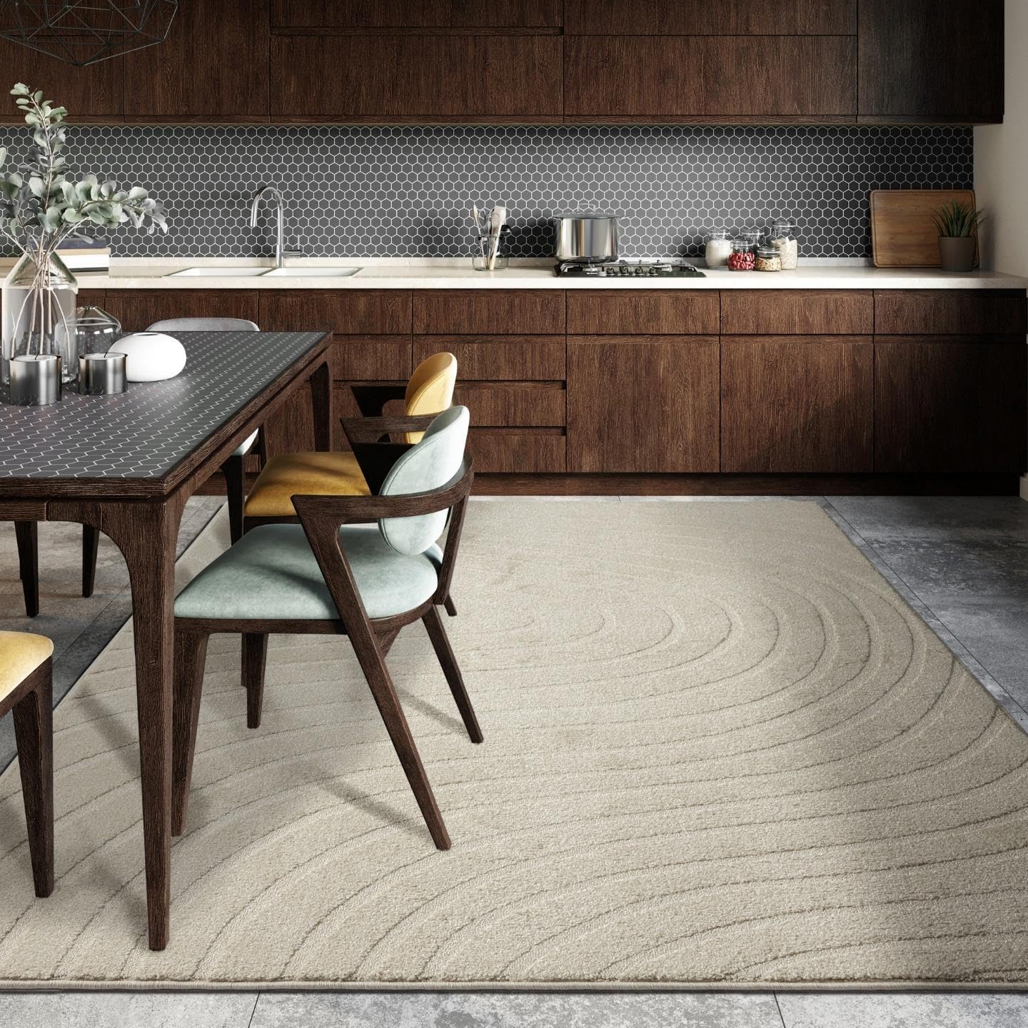 LUXE WEAVERS Modern Geometric Wave Cream 6x9 Area Rug