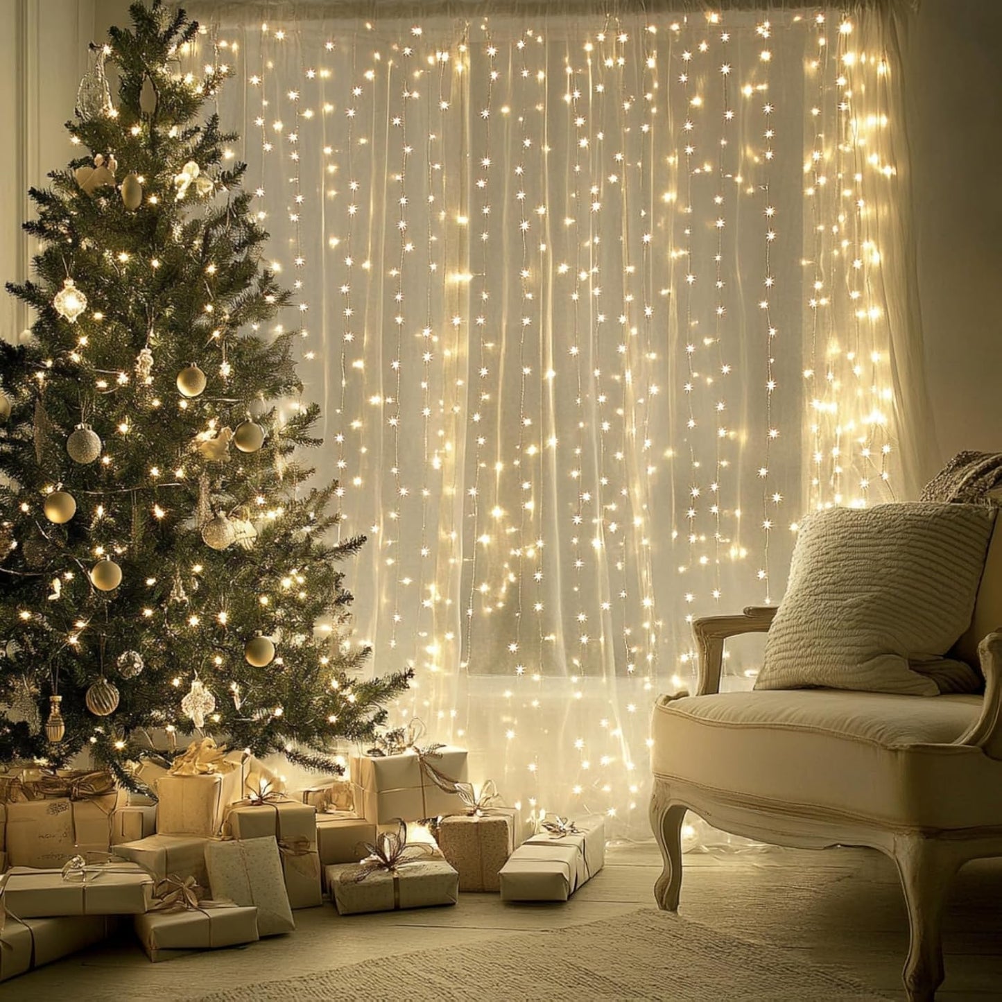 Fairy Curtain Lights, 200 LED Upgraded Tangle-Free Hanging Lights with Remote, USB Plug in String Lights for Bedroom Wall Window Wedding Party Xmas Home Décor - 6.6 x 6.6 Ft, Warm White