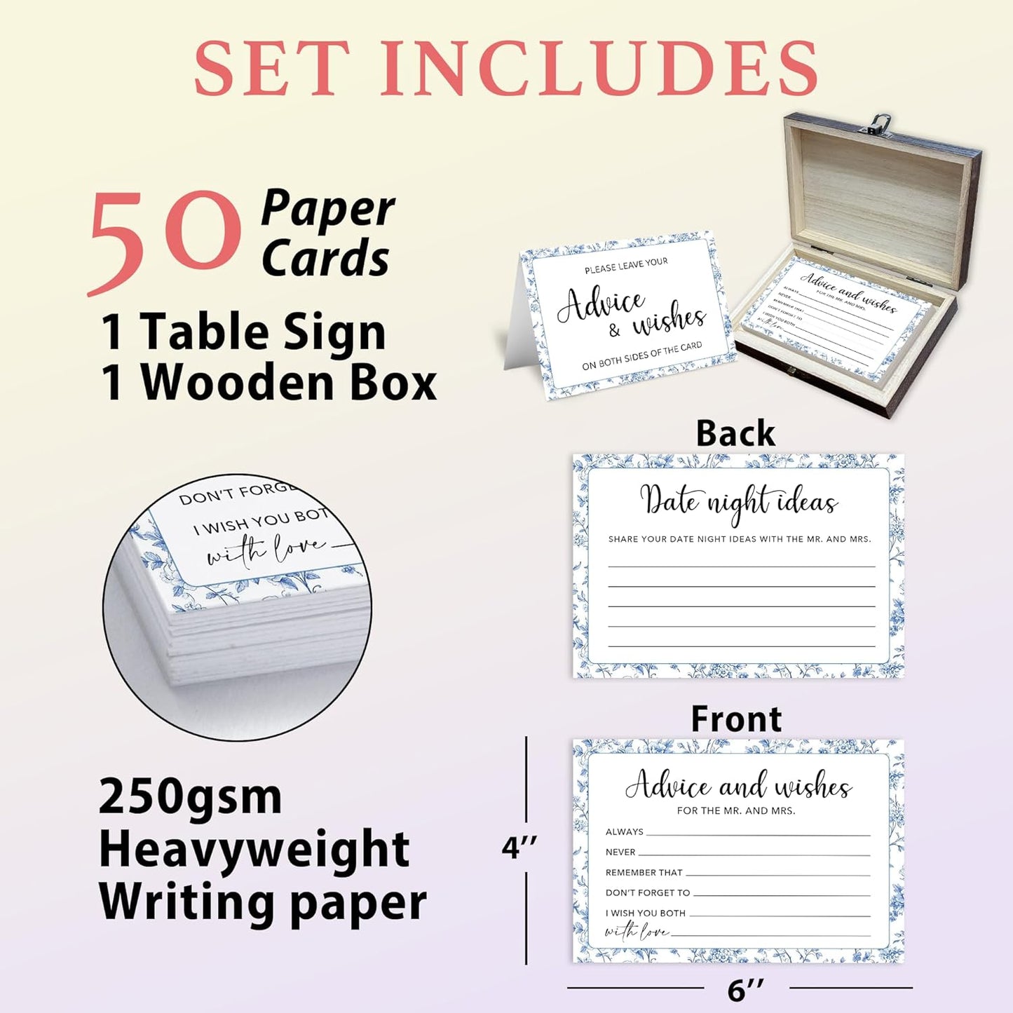 50 Pcs Advice and Wishes for the Mr and Mrs Cards in Box - Bridal Shower Guest Book - Perfect for Newlywed Games, Reception Decor, Engagement Parties & Anniversary Wishes(Vintage Floral) - B08
