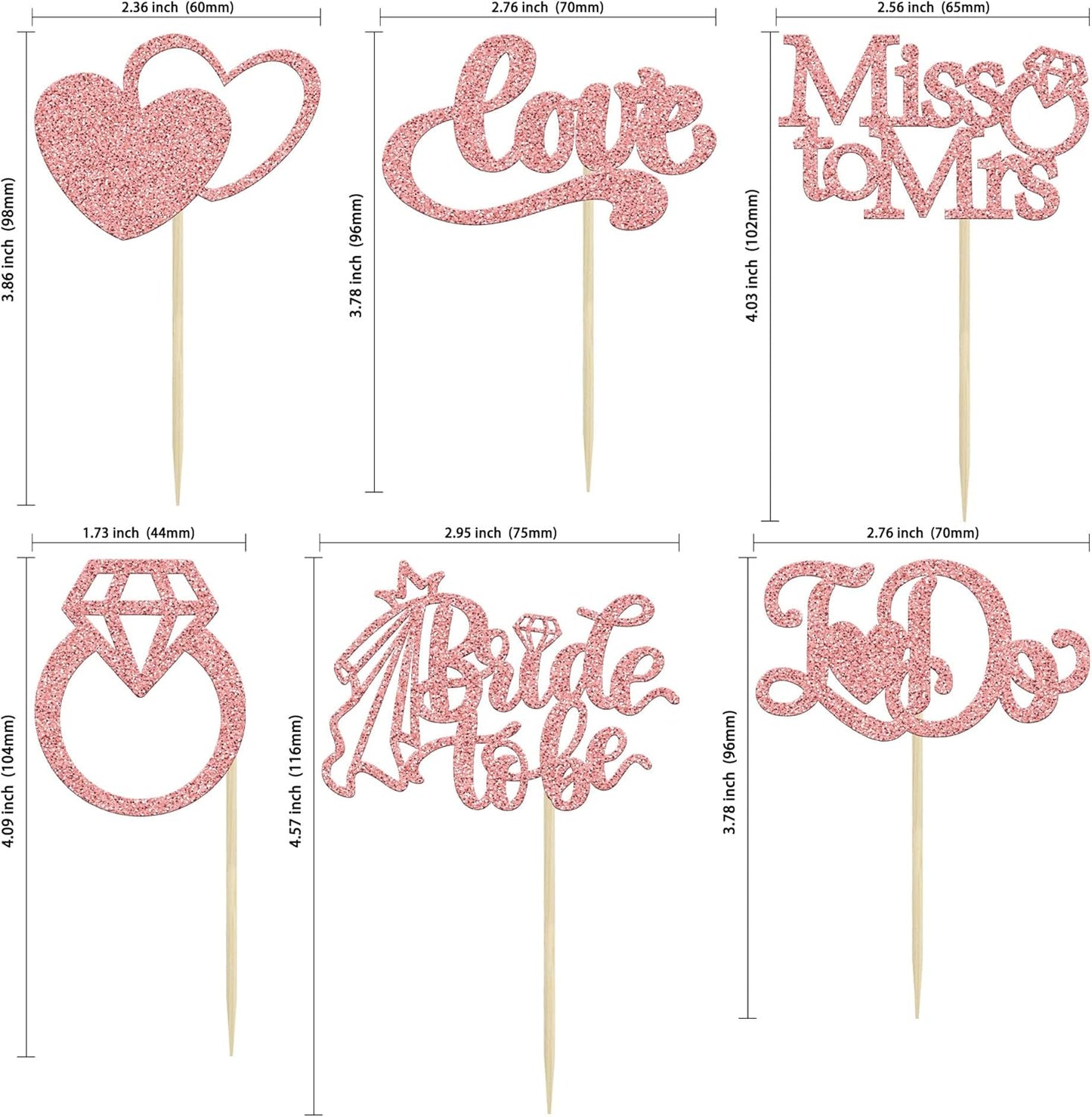 Gyufise 24Pcs Bride to Be Cupcake Toppers Rose Gold Glitter I Do Love Heart Ring Miss To Mrs Cupcake Picks Bridal Shower Cake Decorations for Wedding Engagement Bachelorette Party Supplies