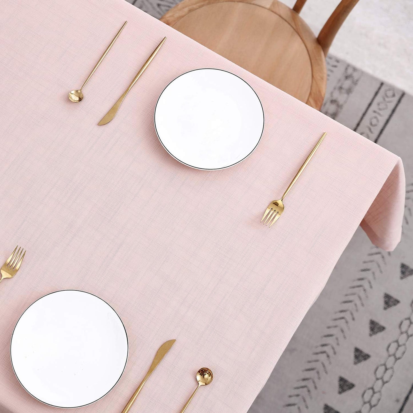 maxmill Lux Faux Linen Tablecloth with Slubby Yarn Textured Weaves Wrinkle Resistant Anti-Shrink Soft Table Cloth for Kitchen Dining Restaurant Tabletop Rectangle 60 x 120 Inch Blush