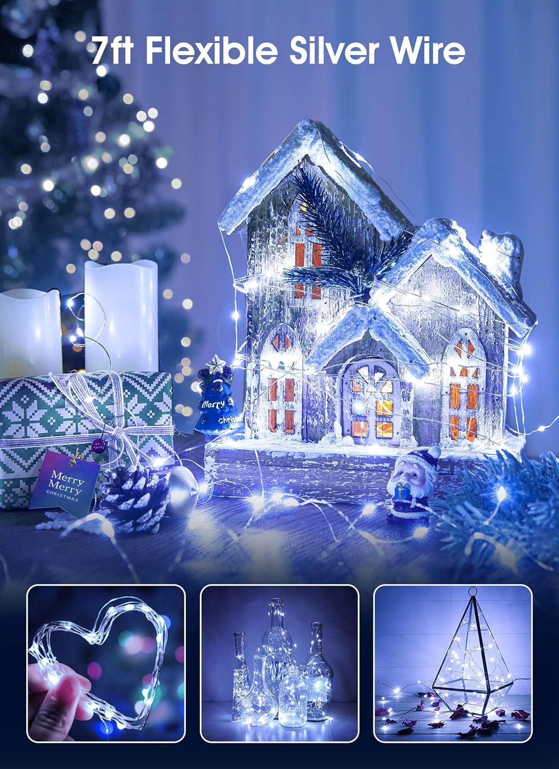 Minetom 6 Pack Fairy Lights Battery Operated String Lights - 7ft 20 LED Waterproof Silver Wire Firefly Lights Waterproof for DIY Crafts Wedding Décor Table Mason Jars Party, White