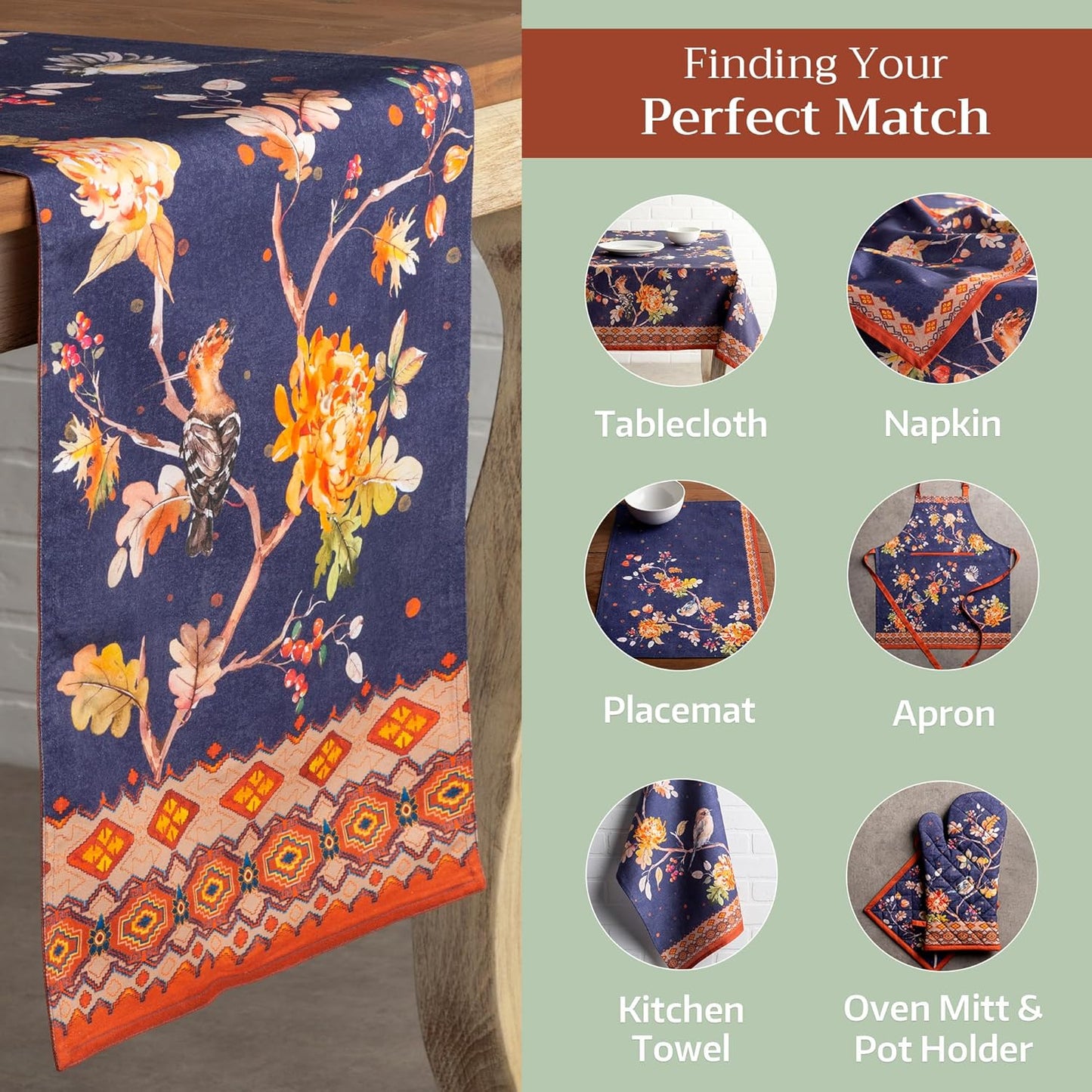 Maison d' Hermine Table Runner 100% Cotton Double Layer Table Runners 108 inches Long for Thanksgiving Christmas Decorations Home Kitchen Dining Party Wedding (Kelim - Infinity, 14.5" x 108")