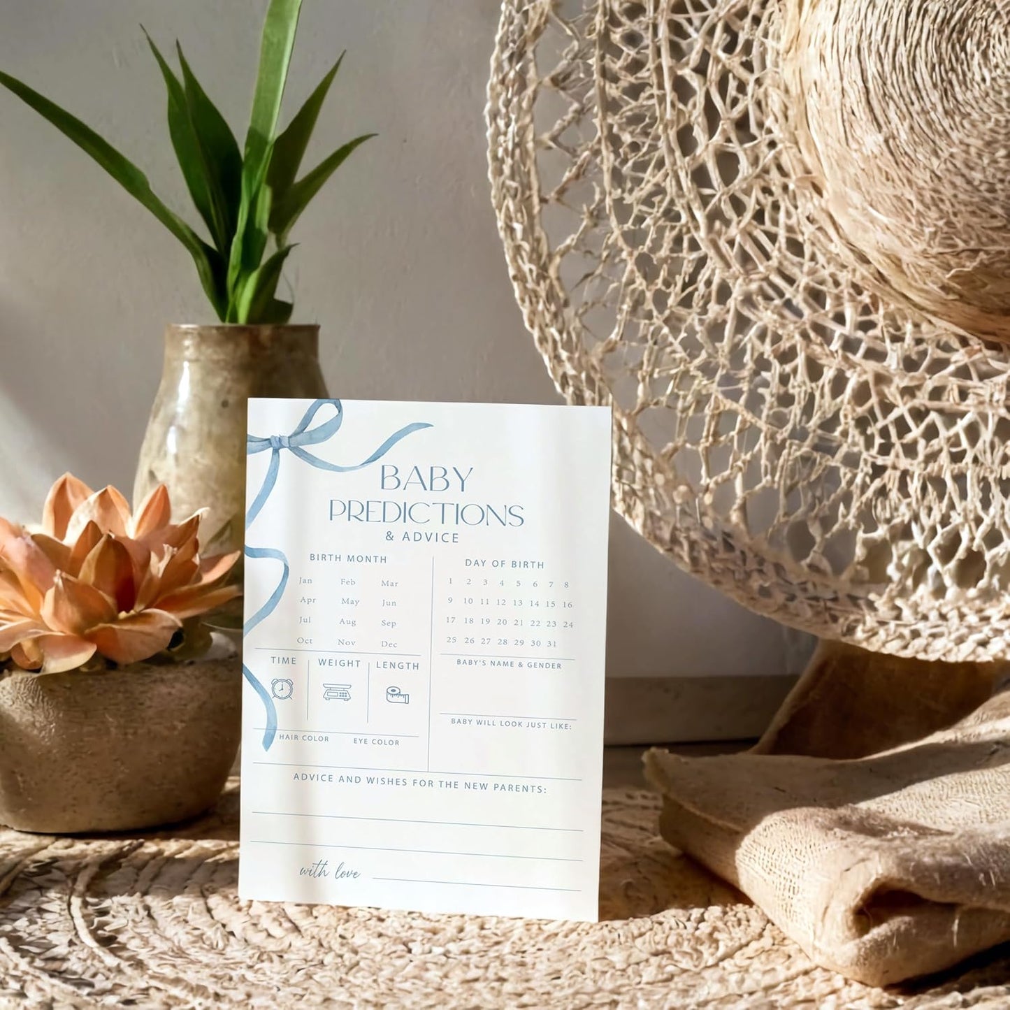 Advice For New Parents Baby Shower, Baby Predictions & Advice Cards For Baby Shower Games Activities, Wishes for Baby, 25 Double-Sided Thick Cards – Blue Bow A02