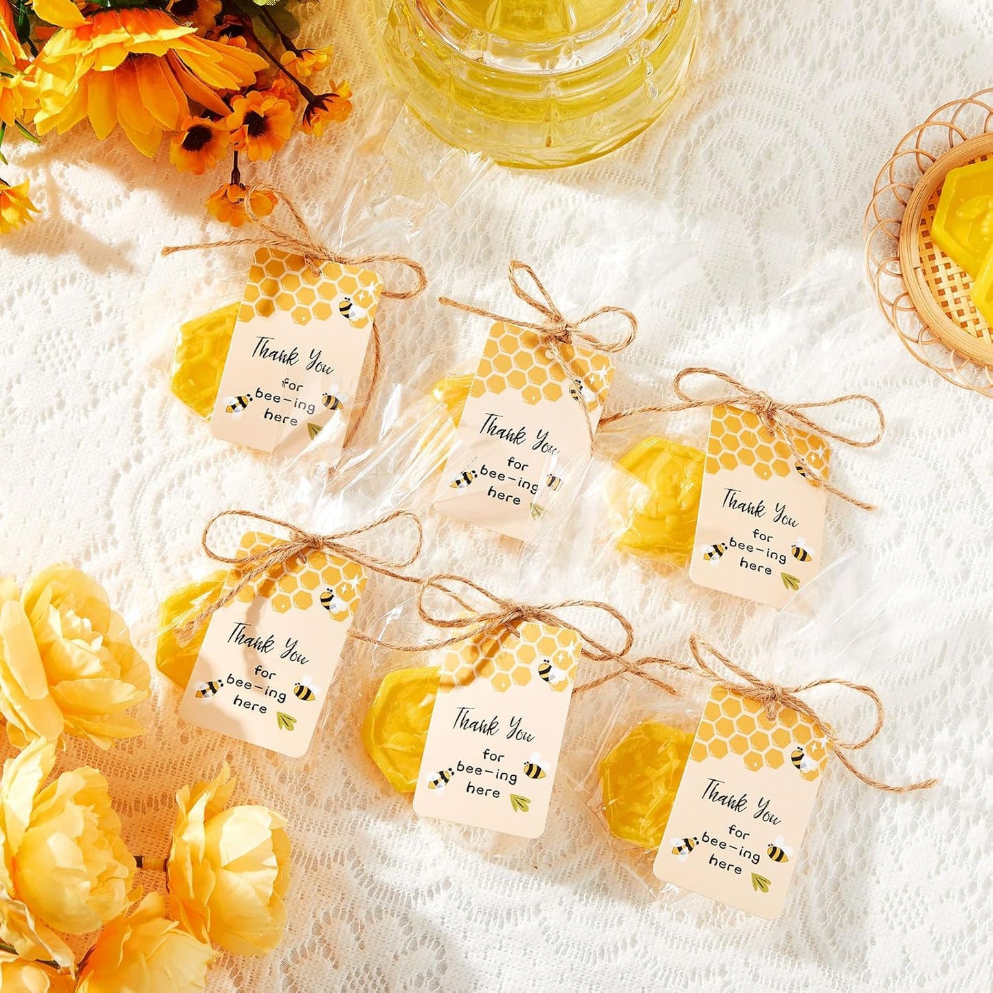 48 Set Baby Shower Favors Bee Party Favors Including Honeycomb Soap with Thank You Card Gift Honey Soap for Guest Gender Reveal Honey Gift Birthday Party Decorations (Yellow)