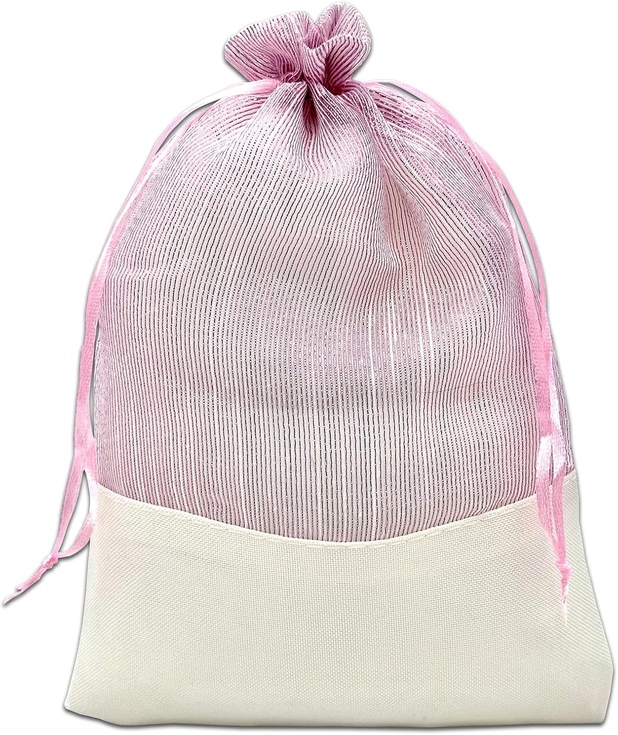 TheDisplayGuys For Your Modern Living 24-Pack Linen & Pink Organza Gift Bags with Drawstrings (Large 5 1/2 x 8) - Party Favors, Samples, Treats Mesh Pouches