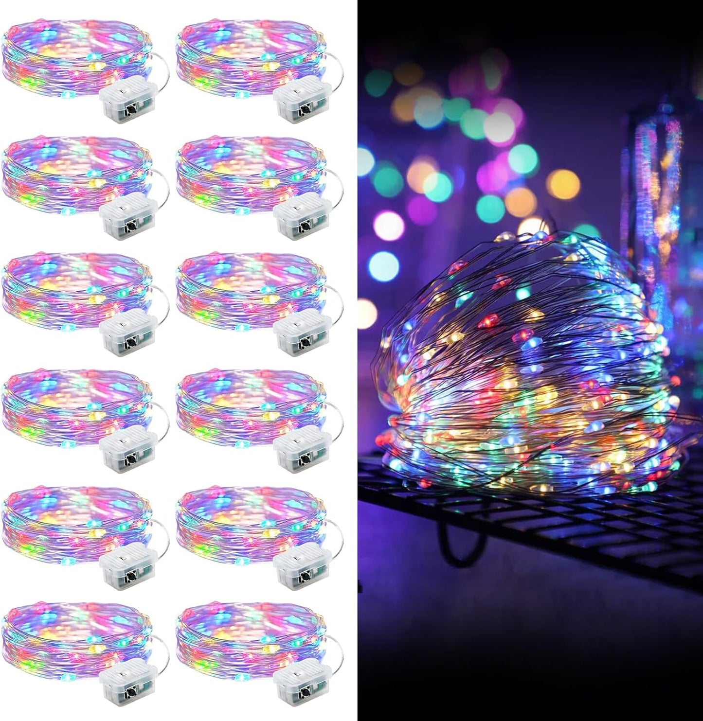 Aogist Led Fairy Lights 3 Modes Battery Operated String Lights Waterproof Silver Wire 7 Feet Firefly Starry Moon Mason Jar Lights for DIY Wedding Party Christmas (Rainbow, 12 Pack)